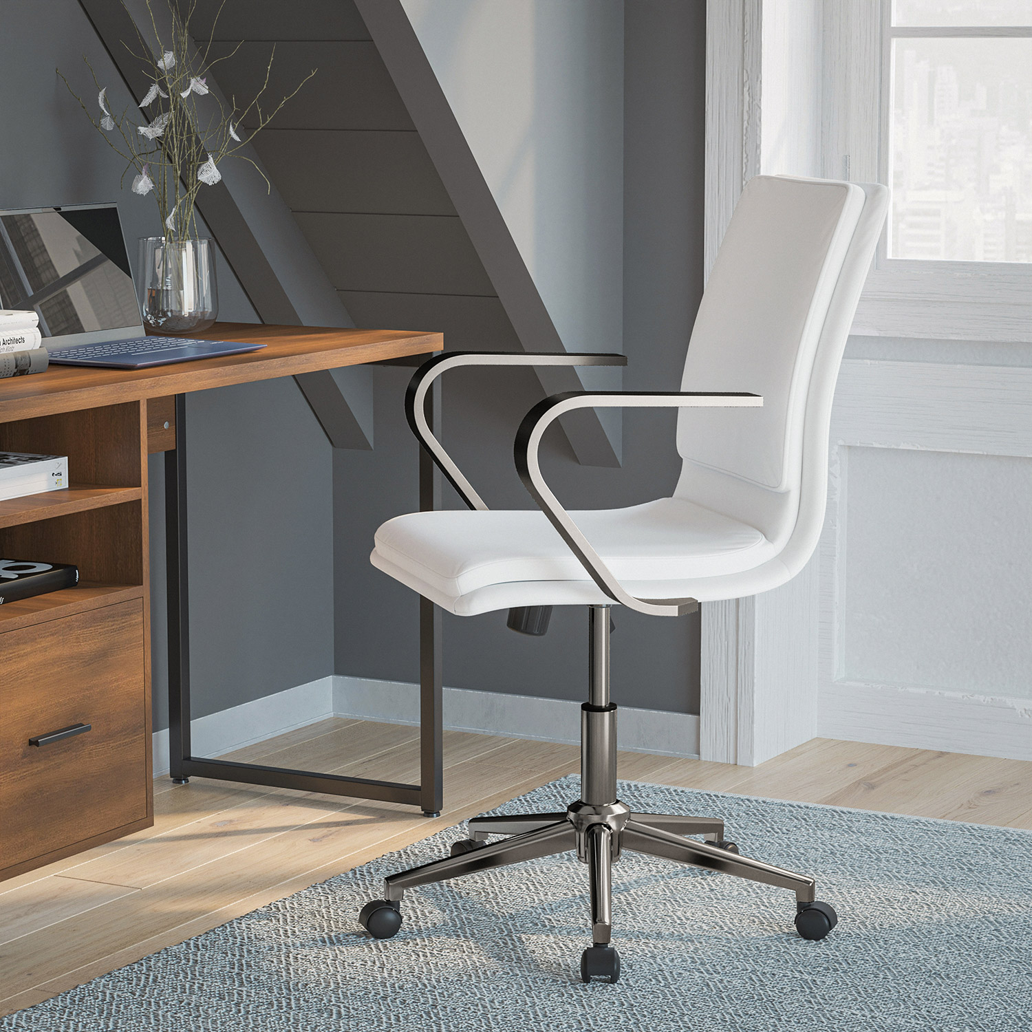 BLNK James Mid-Back Designer Executive Office Chair with Brushed Chrome Base and Arms