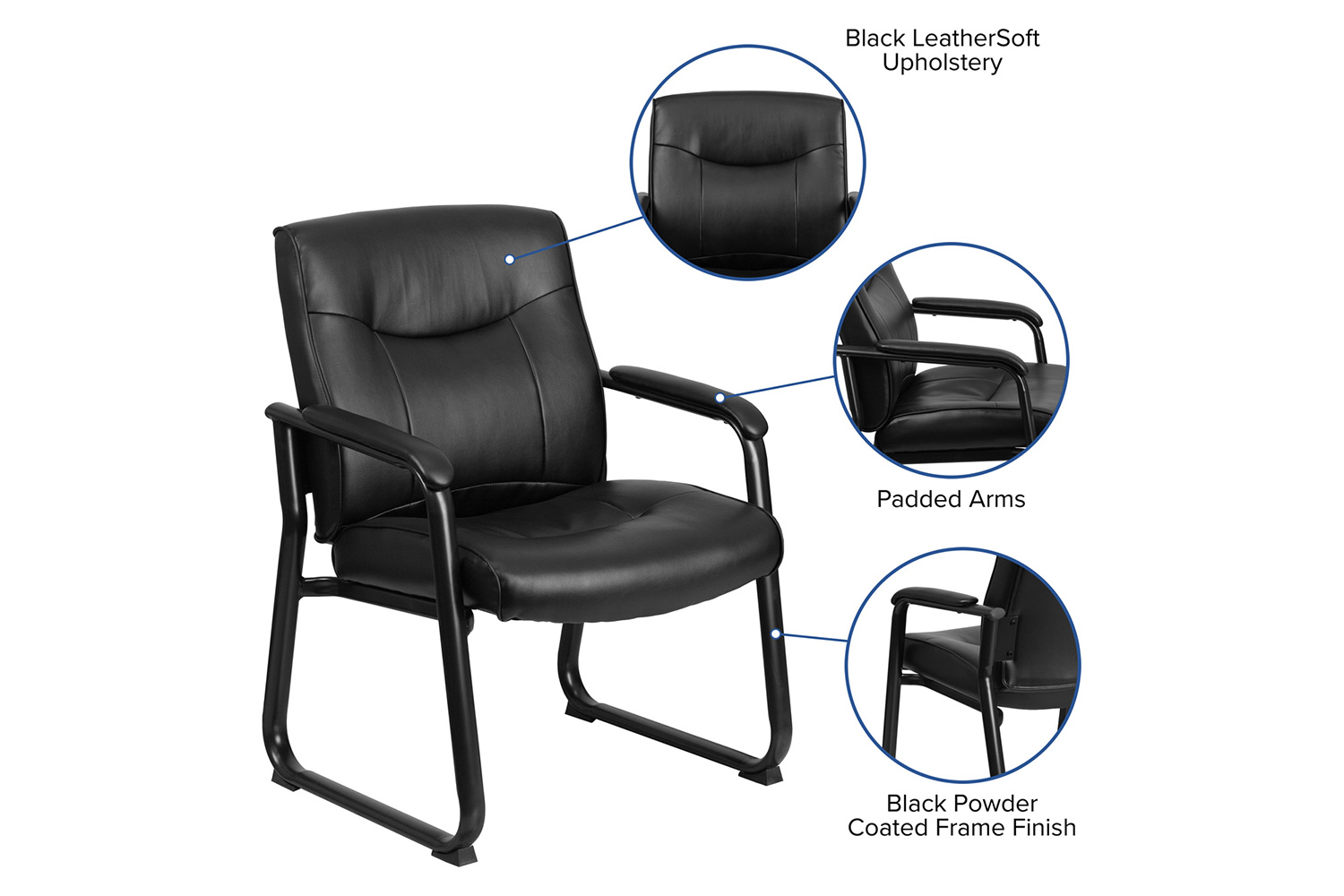 BLNK - HERCULES Series LeatherSoft Executive Side Reception Chair with Sled Base