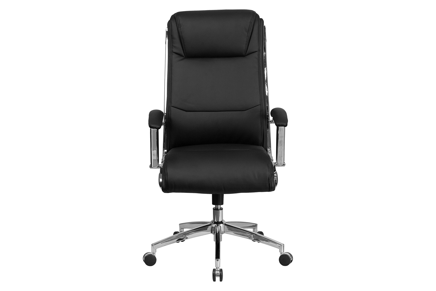 BLNK Rebecca LeatherSoft High-Back Designer Smooth Upholstered Executive Swivel Office Chair with Chrome Base and Arms - Black