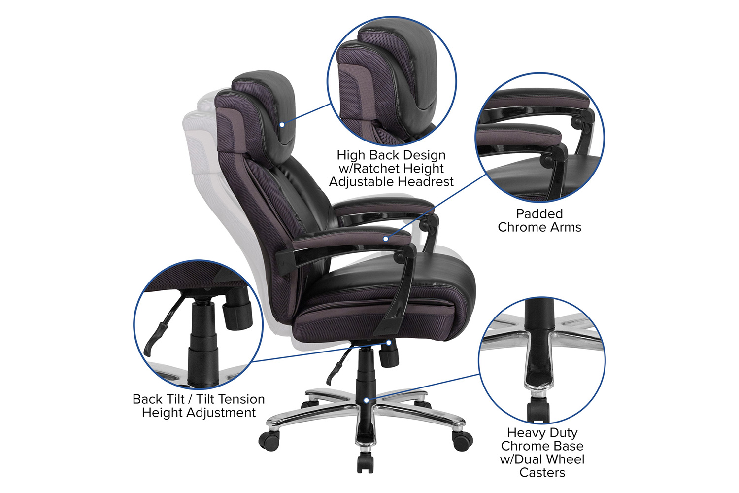 BLNK - HERCULES Series LeatherSoft Executive Swivel Ergonomic Office Chair with Adjustable Headrest