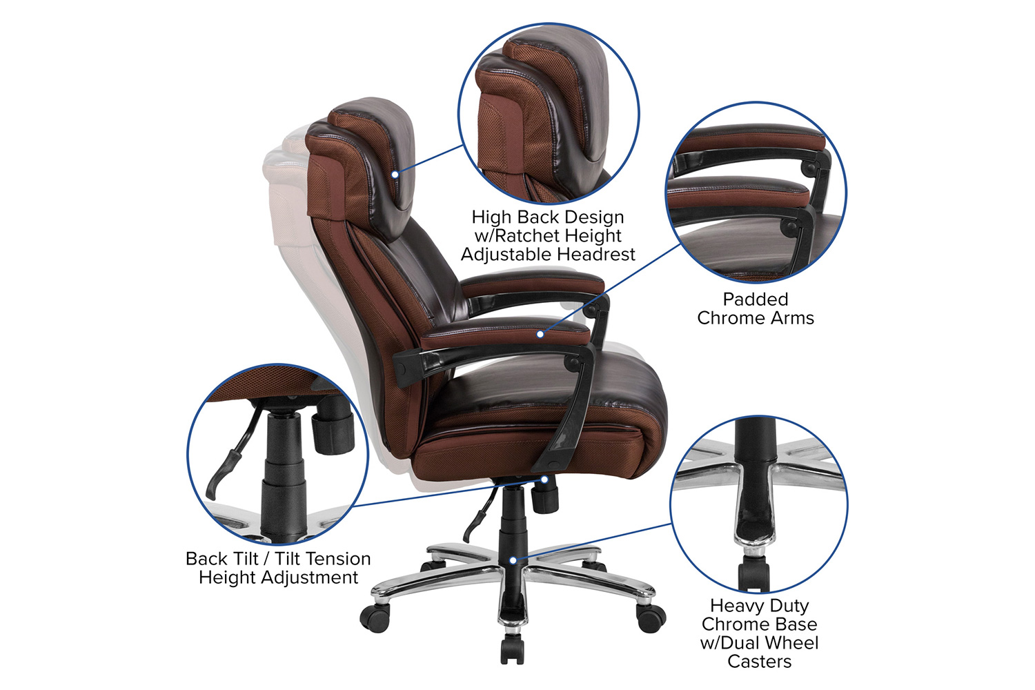 BLNK - LeatherSoft Executive Swivel Office Chair with Headrest and Wheels