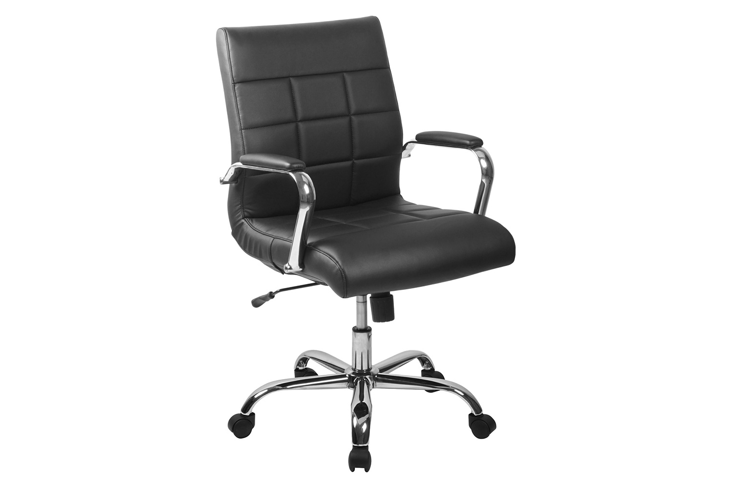 BLNK Vivian Vinyl Mid-Back Executive Swivel Office Chair with Chrome Base and Arms - Black