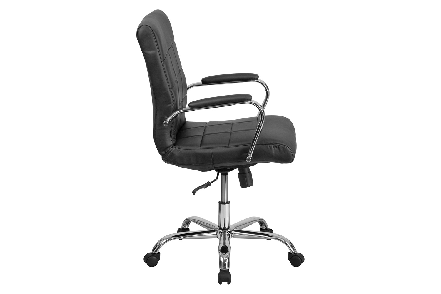 BLNK Vivian Vinyl Mid-Back Executive Swivel Office Chair with Chrome Base and Arms - Black