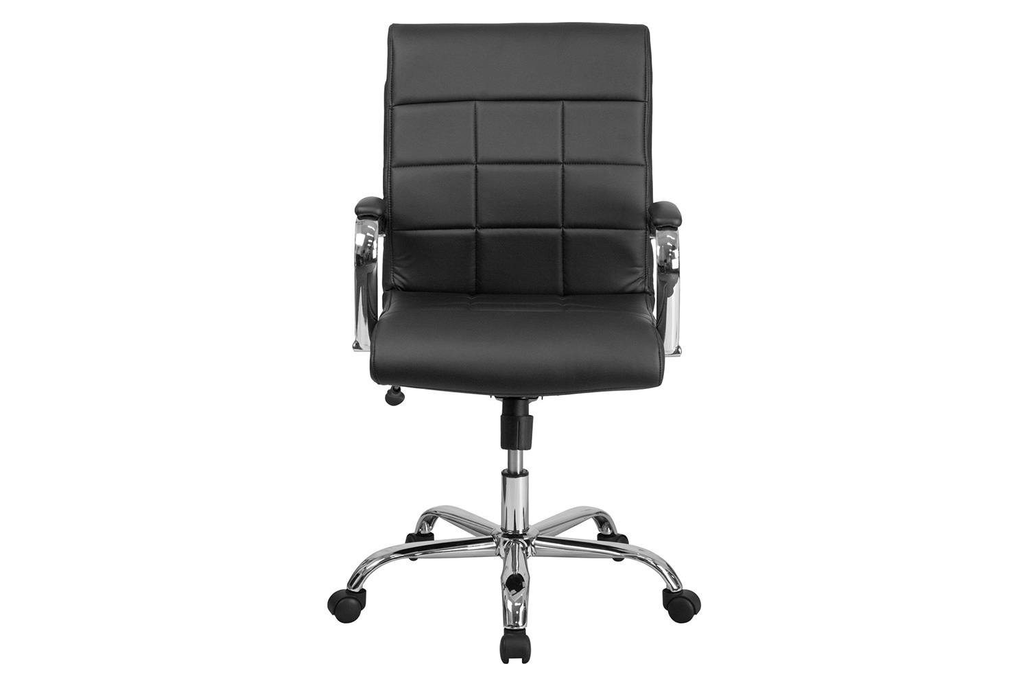 BLNK Vivian Vinyl Mid-Back Executive Swivel Office Chair with Chrome Base and Arms - Black