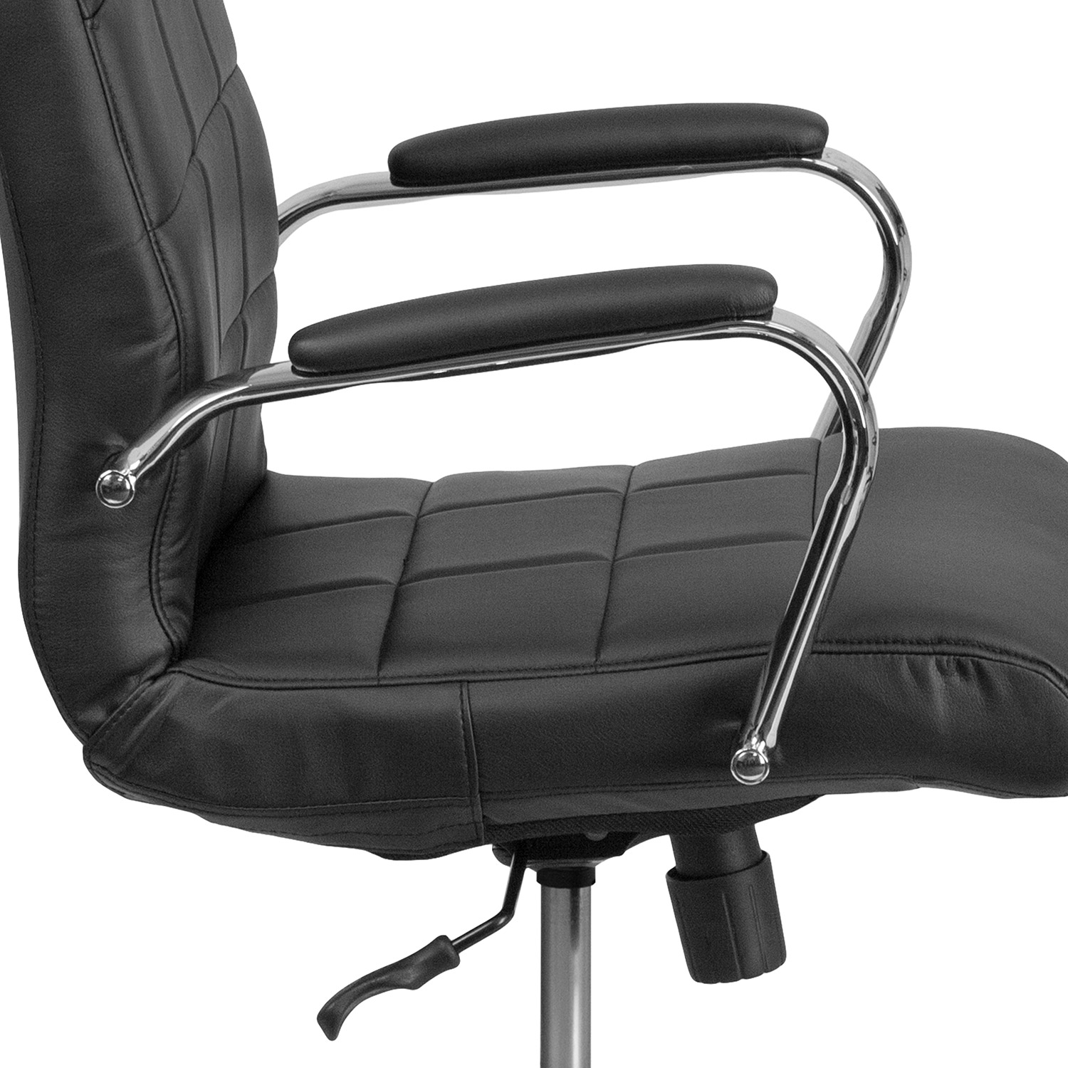 BLNK Vivian Vinyl Mid-Back Executive Swivel Office Chair with Chrome Base and Arms - Black