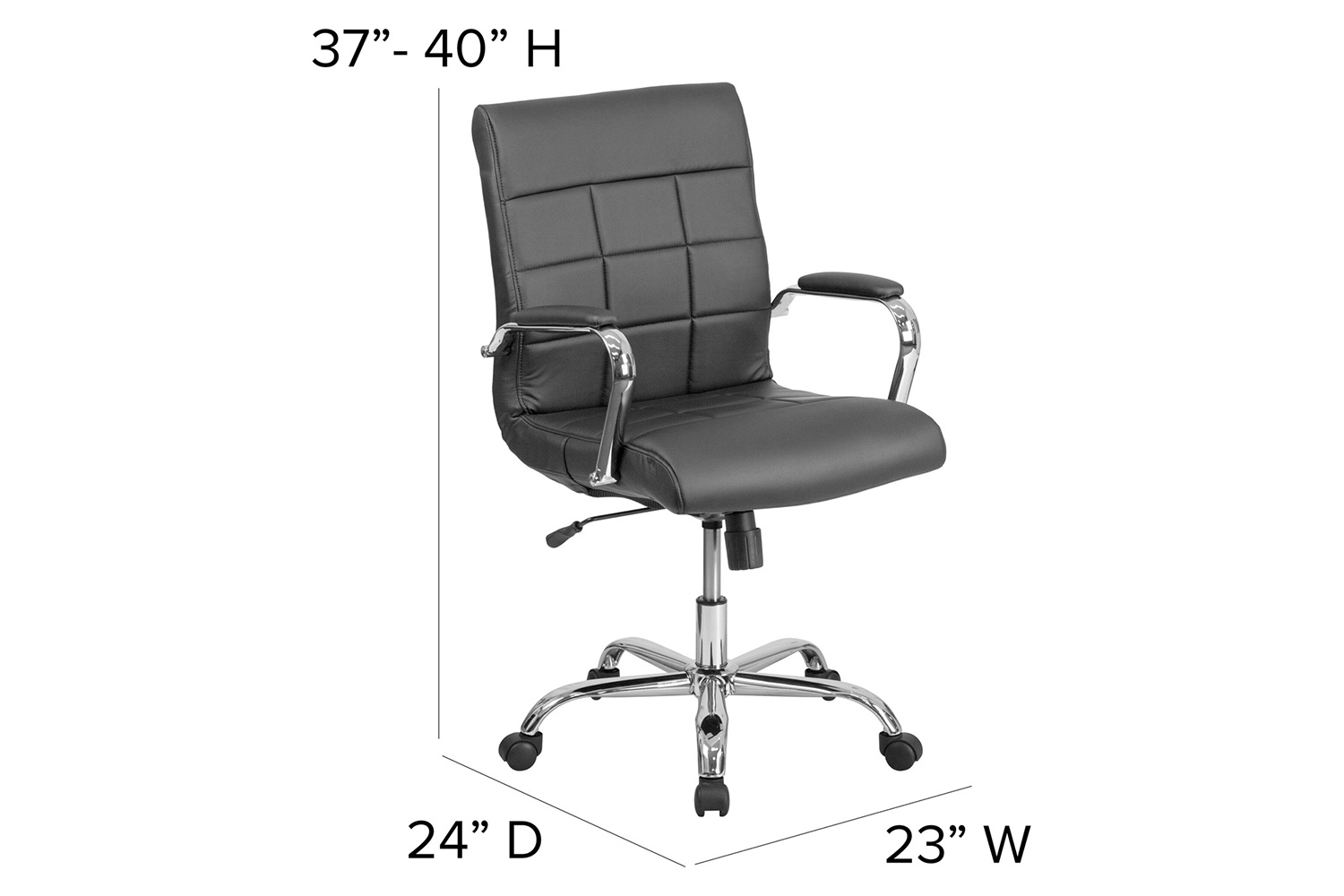 BLNK Vivian Vinyl Mid-Back Executive Swivel Office Chair with Chrome Base and Arms - Black