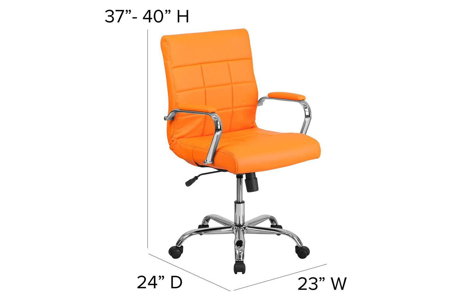 BLNK Vivian Vinyl Mid-Back Executive Swivel Office Chair with Chrome Base and Arms - Orange