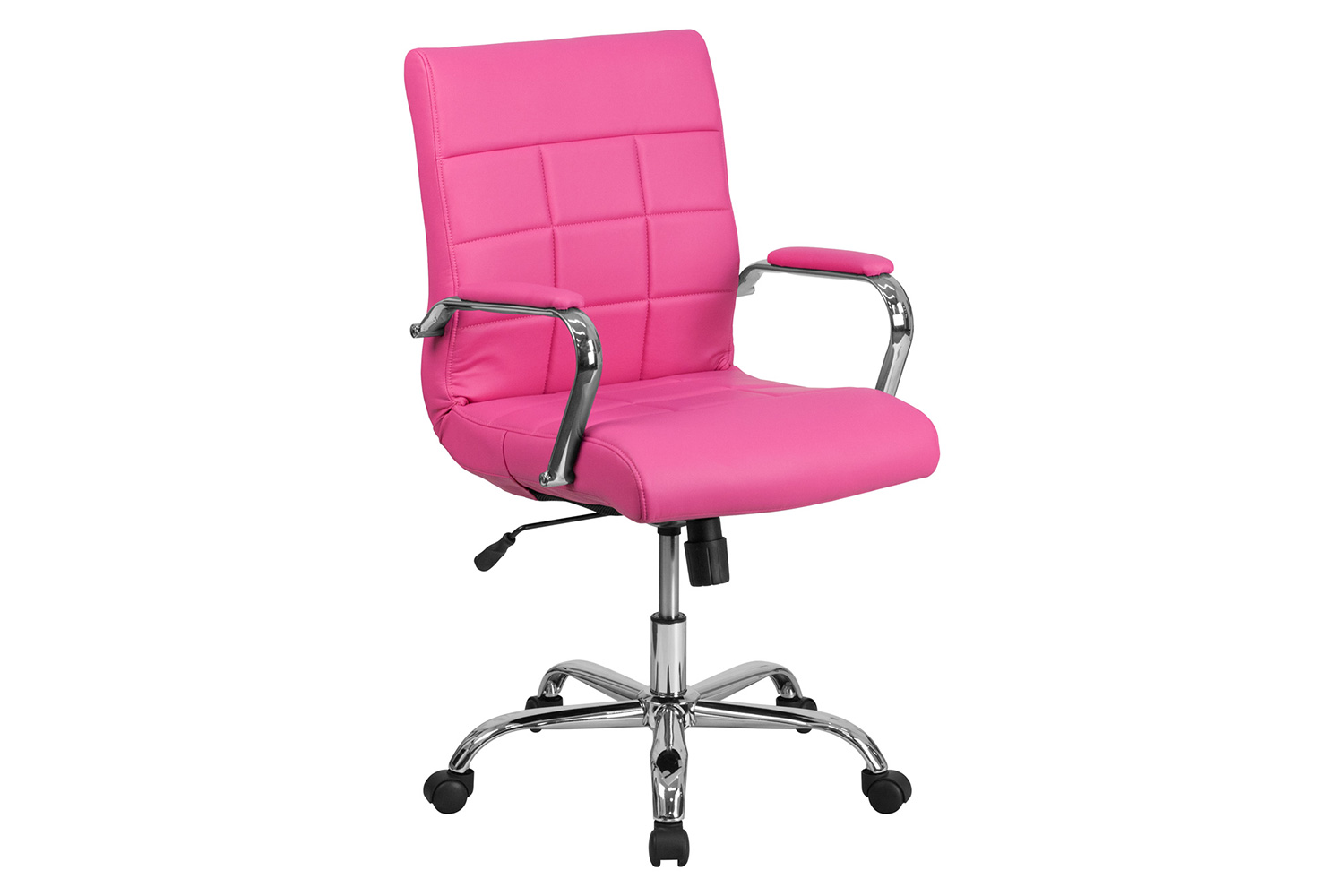 BLNK Vivian Vinyl Mid-Back Executive Swivel Office Chair with Chrome Base and Arms - Pink