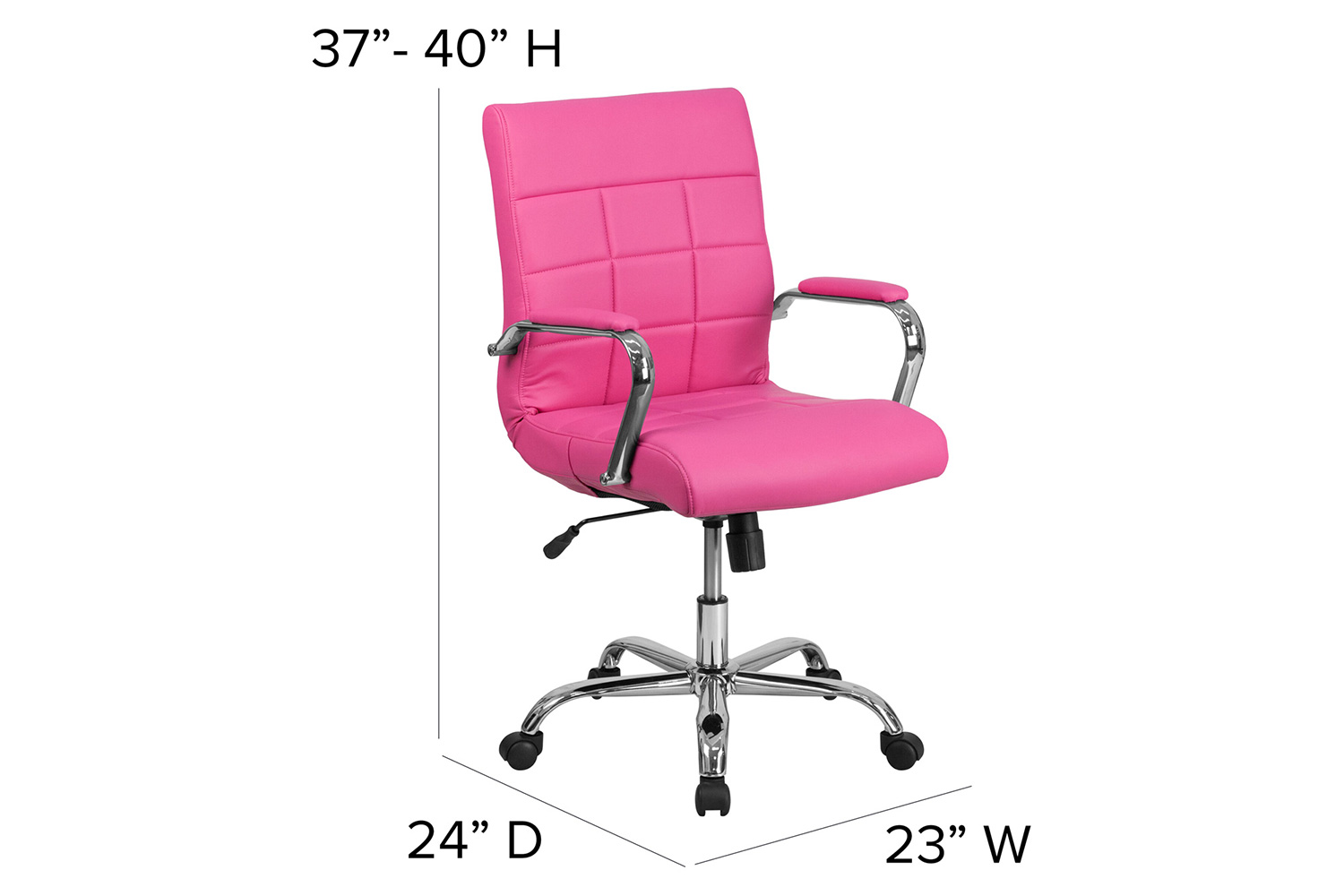 BLNK Vivian Vinyl Mid-Back Executive Swivel Office Chair with Chrome Base and Arms - Pink