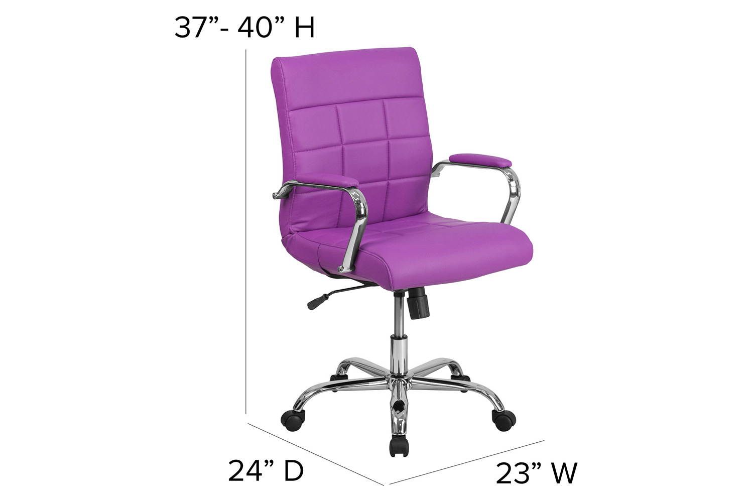 BLNK Vivian Vinyl Mid-Back Executive Swivel Office Chair with Chrome Base and Arms - Purple