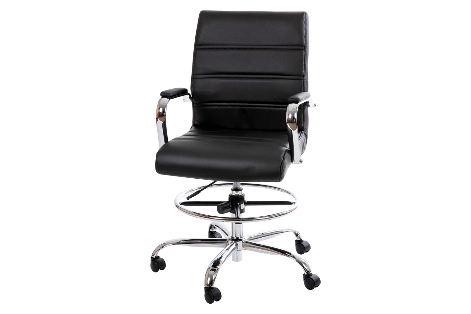 BLNK Whitney LeatherSoft Mid-Back Drafting Chair with Adjustable Foot Ring and Chrome Base