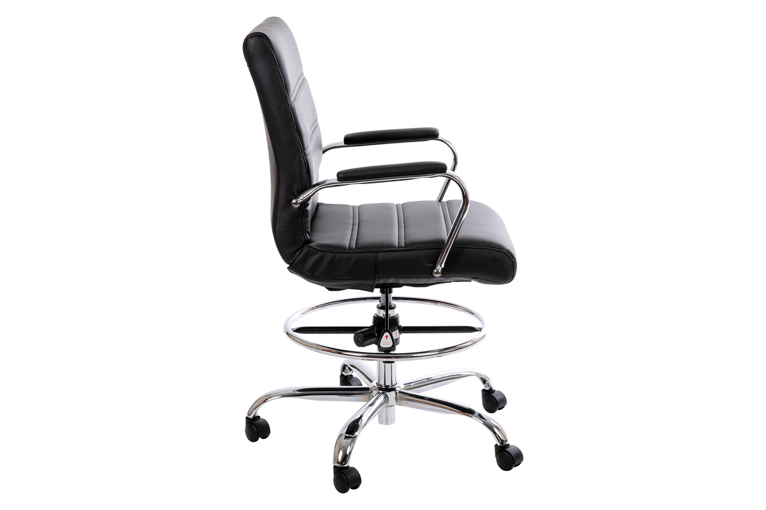 BLNK Whitney LeatherSoft Mid-Back Drafting Chair with Adjustable Foot Ring and Chrome Base - Black