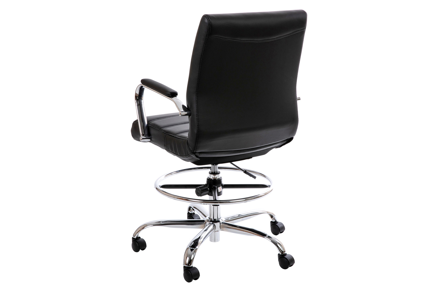 BLNK Whitney LeatherSoft Mid-Back Drafting Chair with Adjustable Foot Ring and Chrome Base - Black