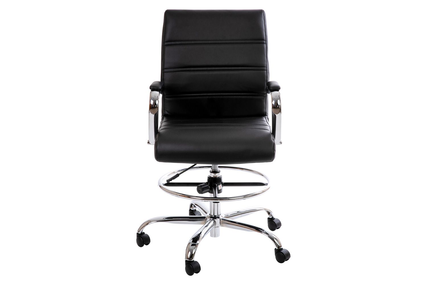 BLNK Whitney LeatherSoft Mid-Back Drafting Chair with Adjustable Foot Ring and Chrome Base - Black