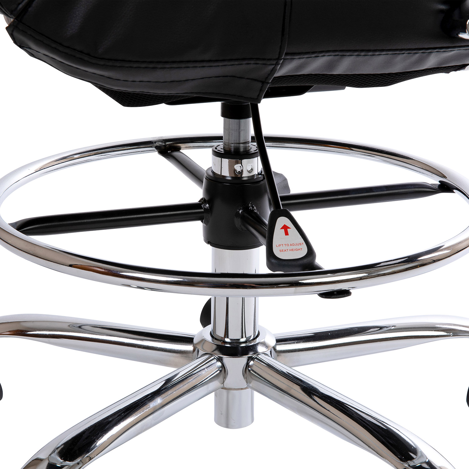 BLNK Whitney LeatherSoft Mid-Back Drafting Chair with Adjustable Foot Ring and Chrome Base - Black