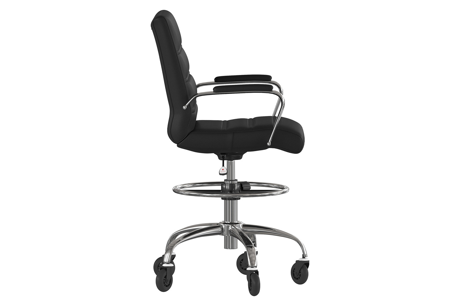 BLNK Lexi LeatherSoft Mid-Back Drafting Chair with Adjustable Foot Ring, Chrome Base, and Transparent Roller Wheels - Black