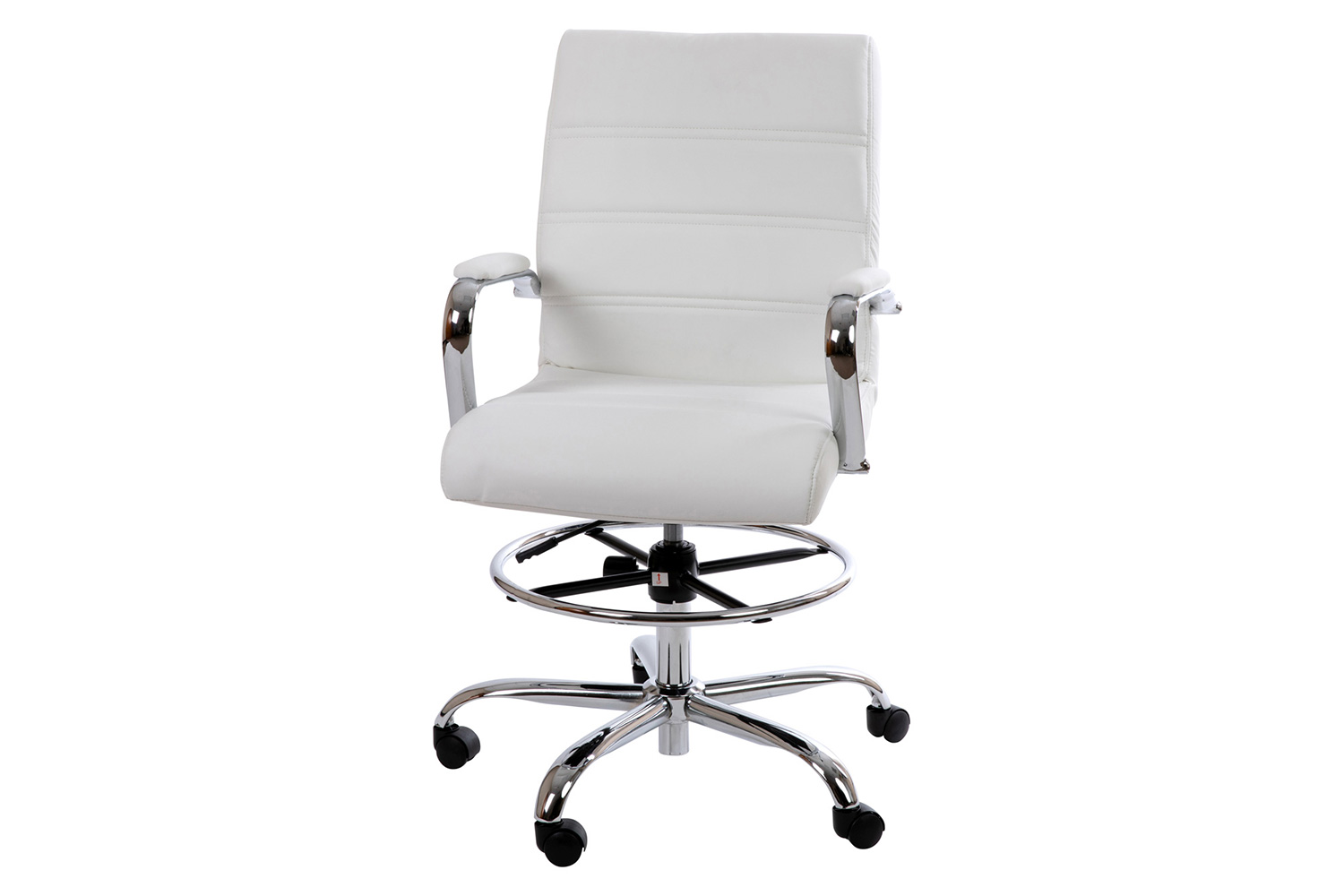 BLNK Whitney LeatherSoft Mid-Back Drafting Chair with Adjustable Foot Ring and Chrome Base - White