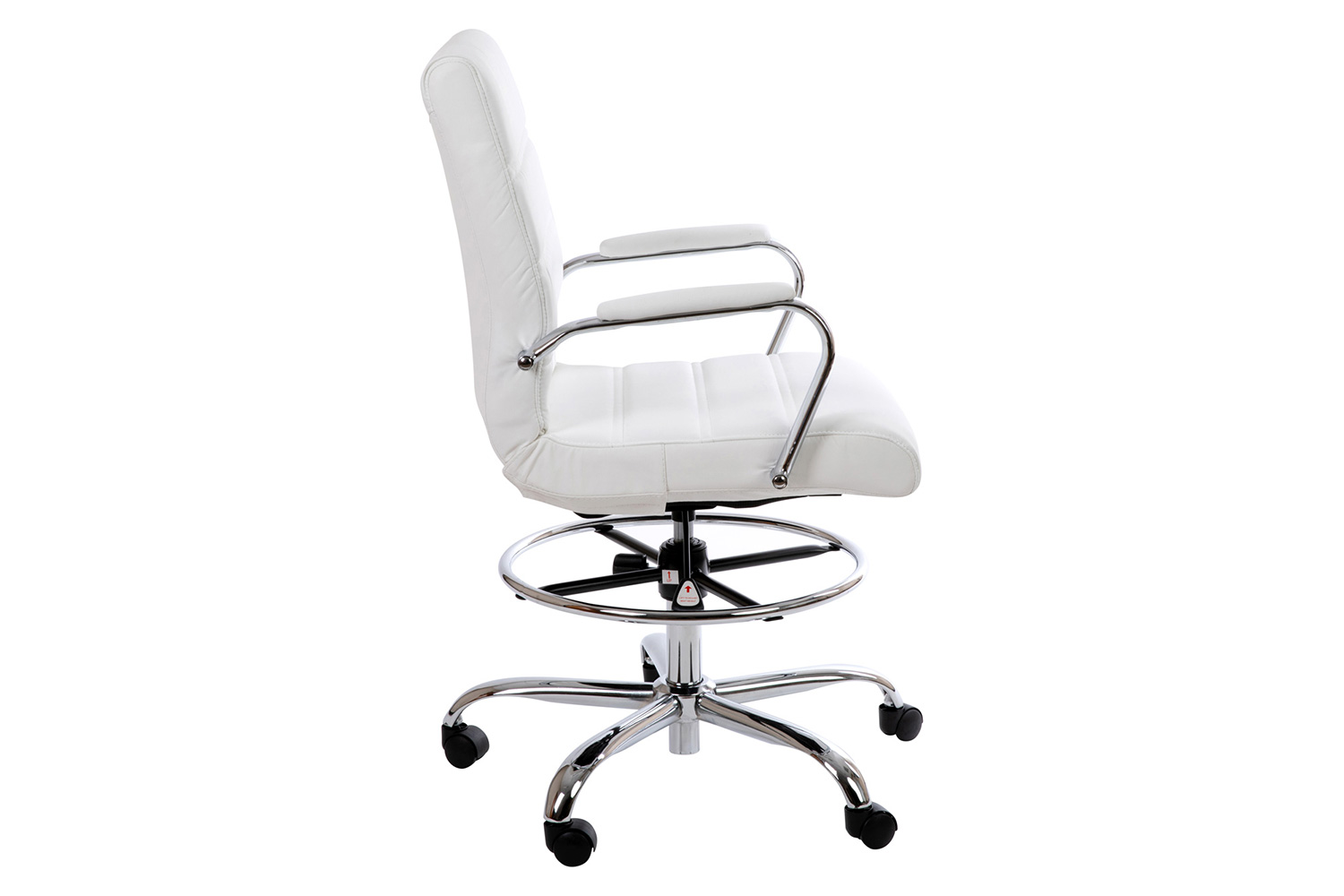 BLNK Whitney LeatherSoft Mid-Back Drafting Chair with Adjustable Foot Ring and Chrome Base - White