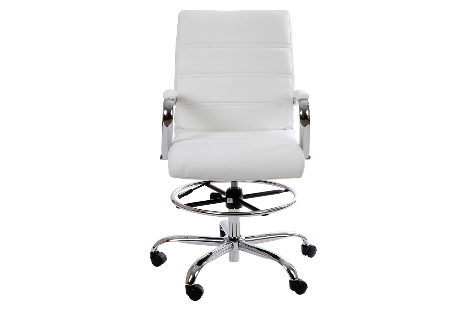 BLNK Whitney LeatherSoft Mid-Back Drafting Chair with Adjustable Foot Ring and Chrome Base - White