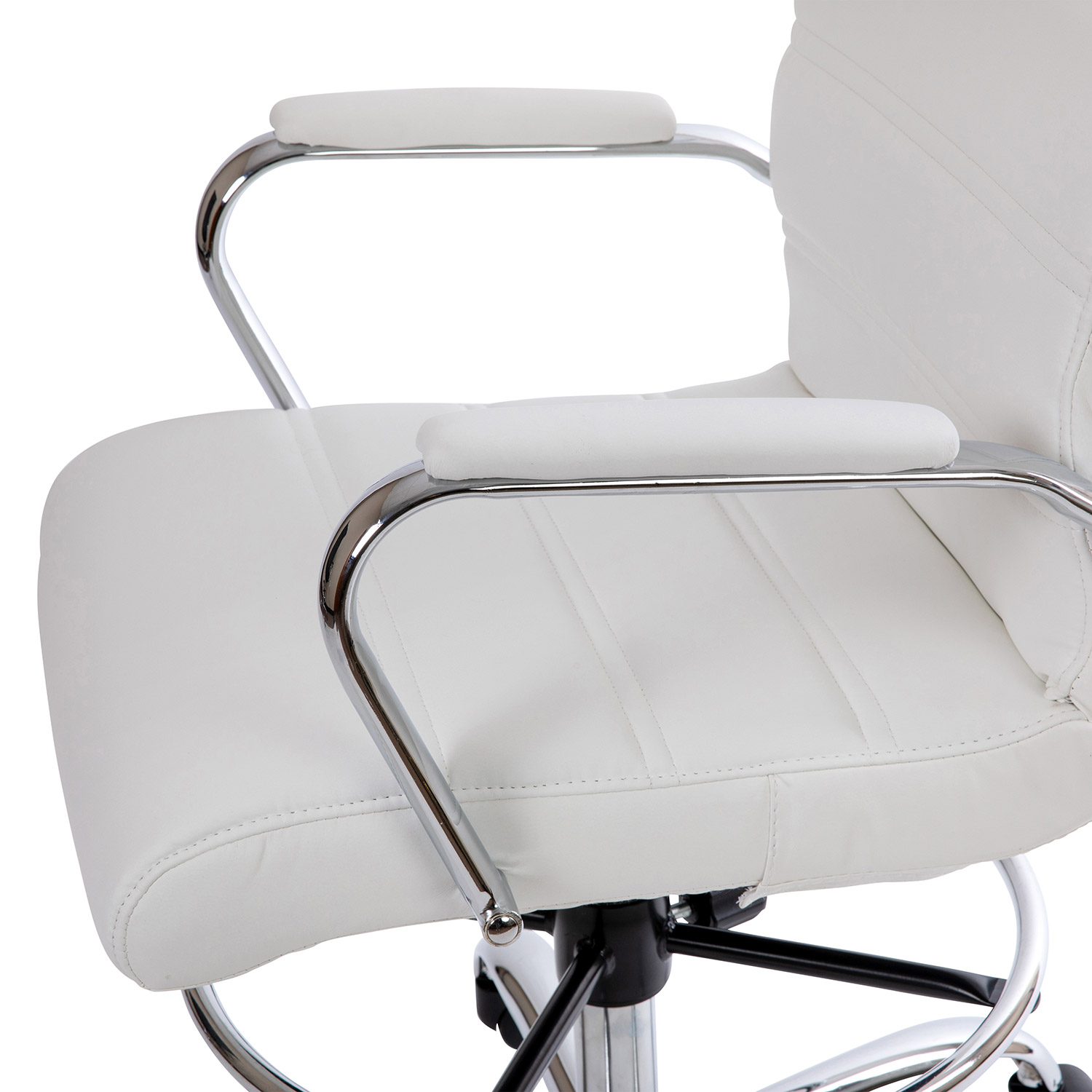 BLNK Whitney LeatherSoft Mid-Back Drafting Chair with Adjustable Foot Ring and Chrome Base - White