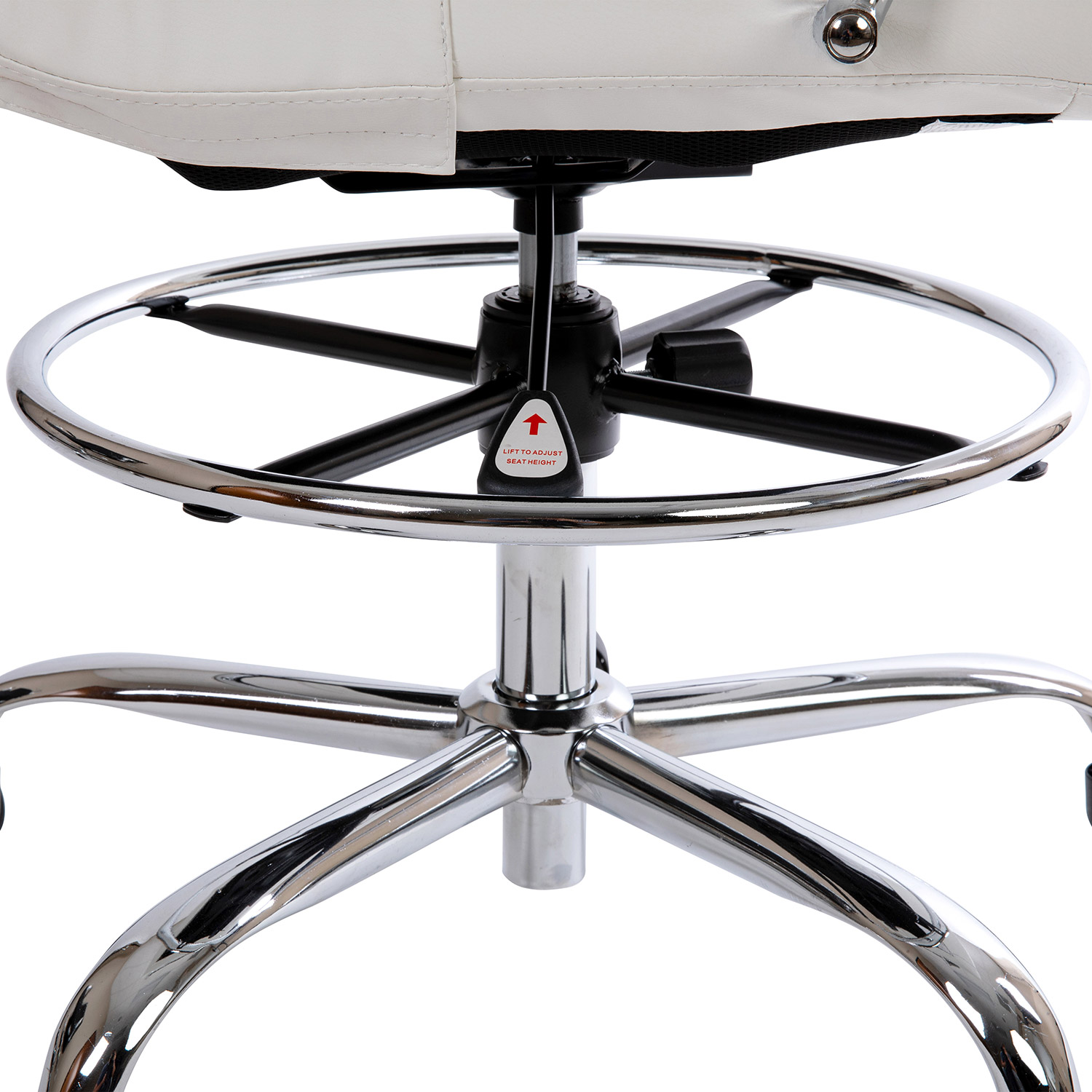 BLNK Whitney LeatherSoft Mid-Back Drafting Chair with Adjustable Foot Ring and Chrome Base - White