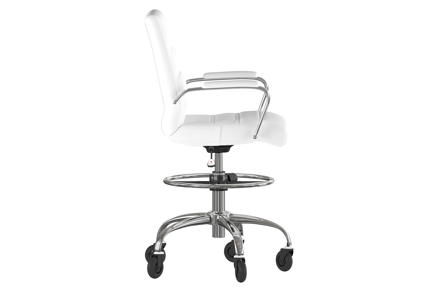 BLNK Lexi LeatherSoft Mid-Back Drafting Chair with Adjustable Foot Ring, Chrome Base, and Transparent Roller Wheels - White