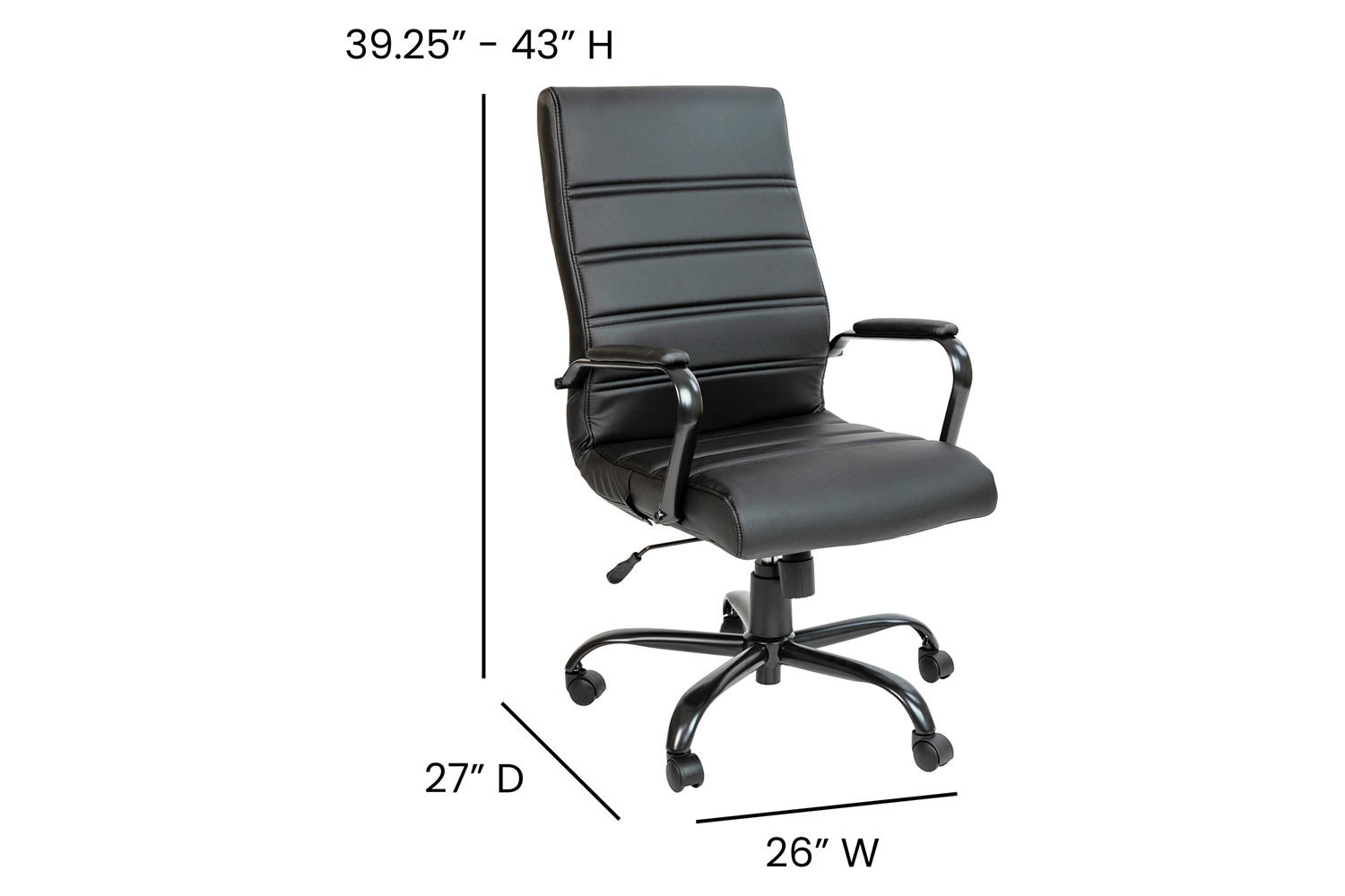 BLNK Whitney LeatherSoft High-Back Executive Swivel Office Chair with Black Frame and Arms - Black