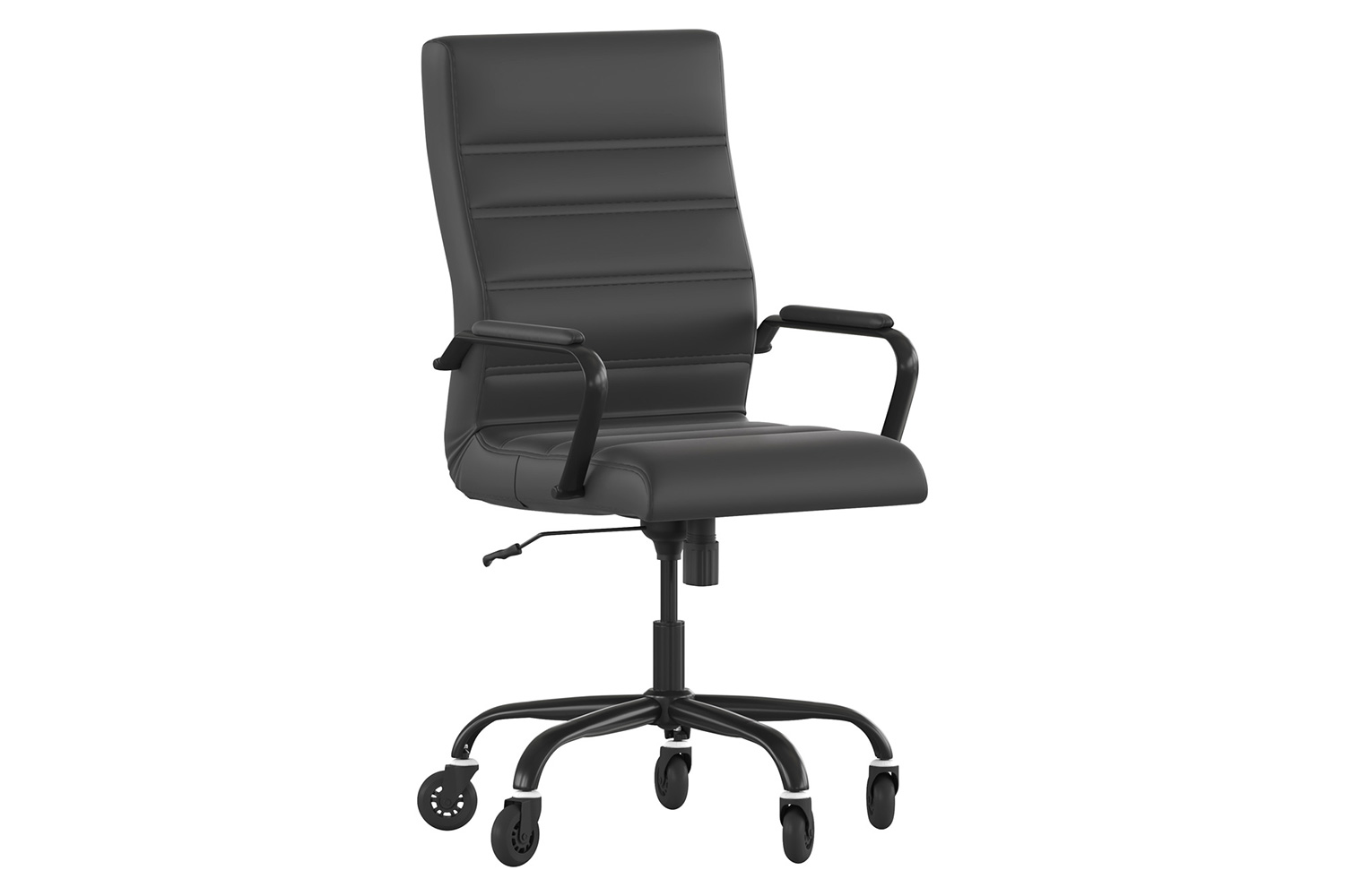 BLNK Whitney LeatherSoft High-Back Executive Swivel Office Chair with Black Frame, Arms, and Transparent Roller Wheels - Black