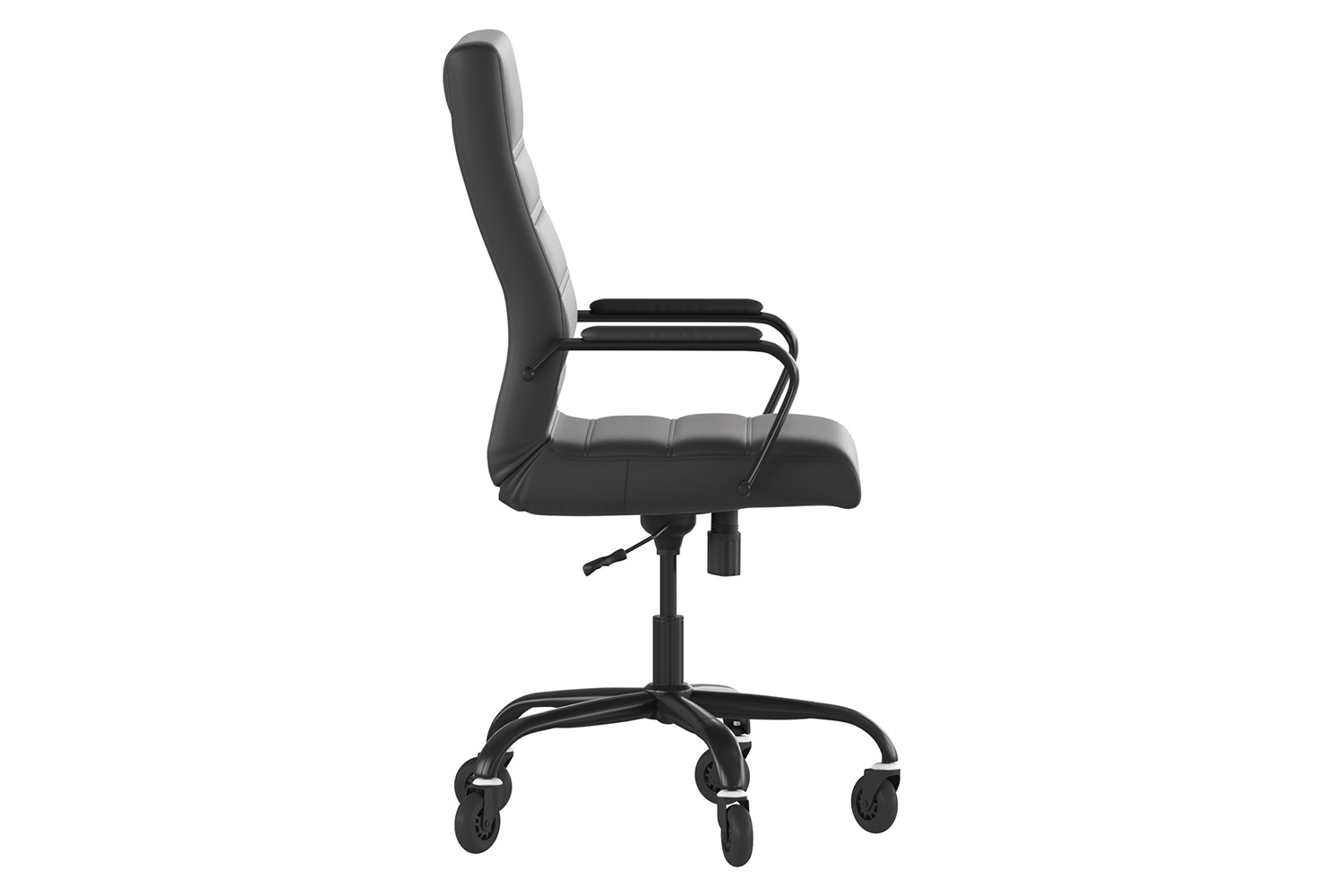 BLNK Whitney LeatherSoft High-Back Executive Swivel Office Chair with Black Frame, Arms, and Transparent Roller Wheels - Black