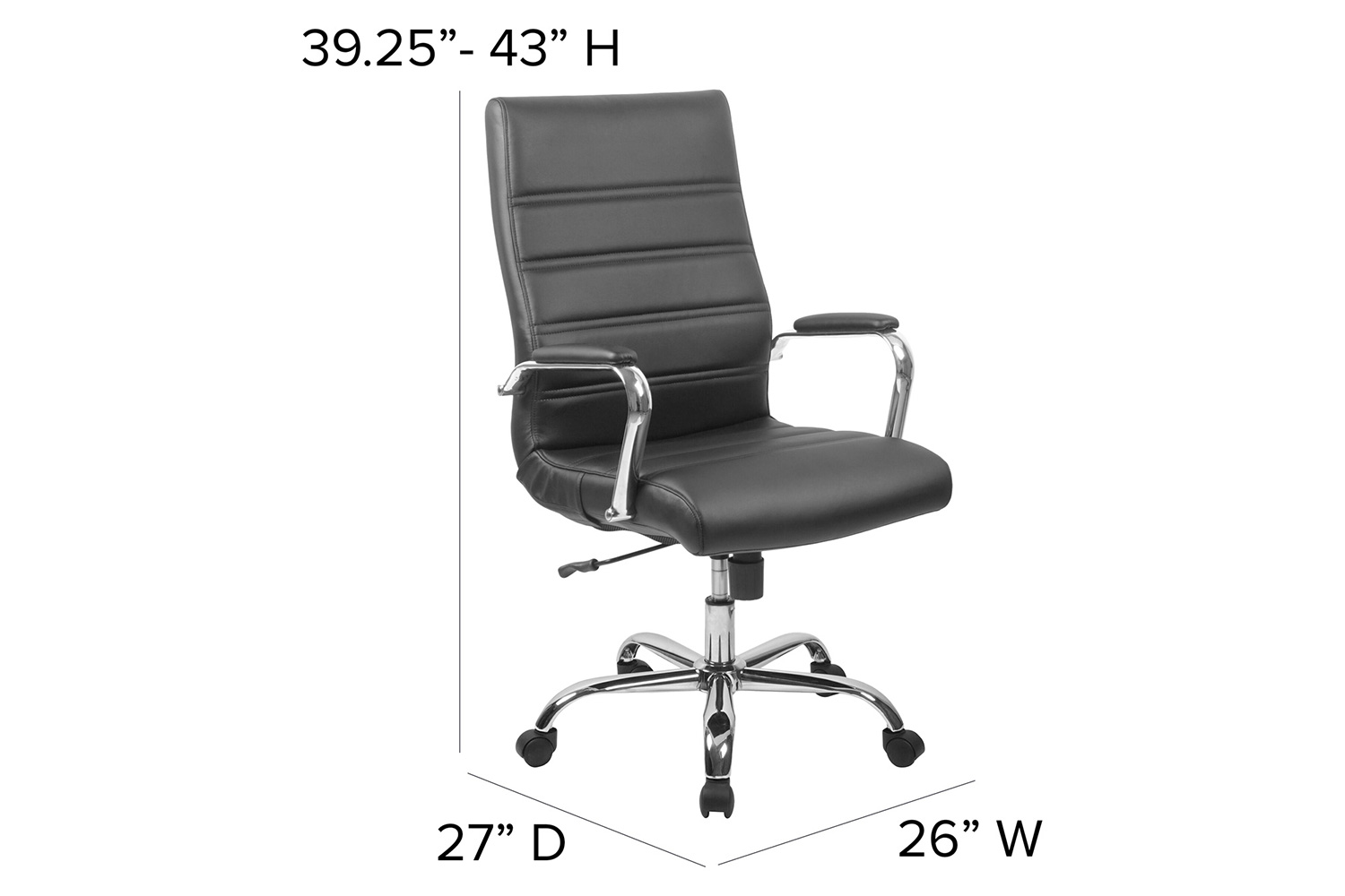 BLNK Whitney LeatherSoft High-Back Executive Swivel Office Chair with Chrome Frame and Arms - Black