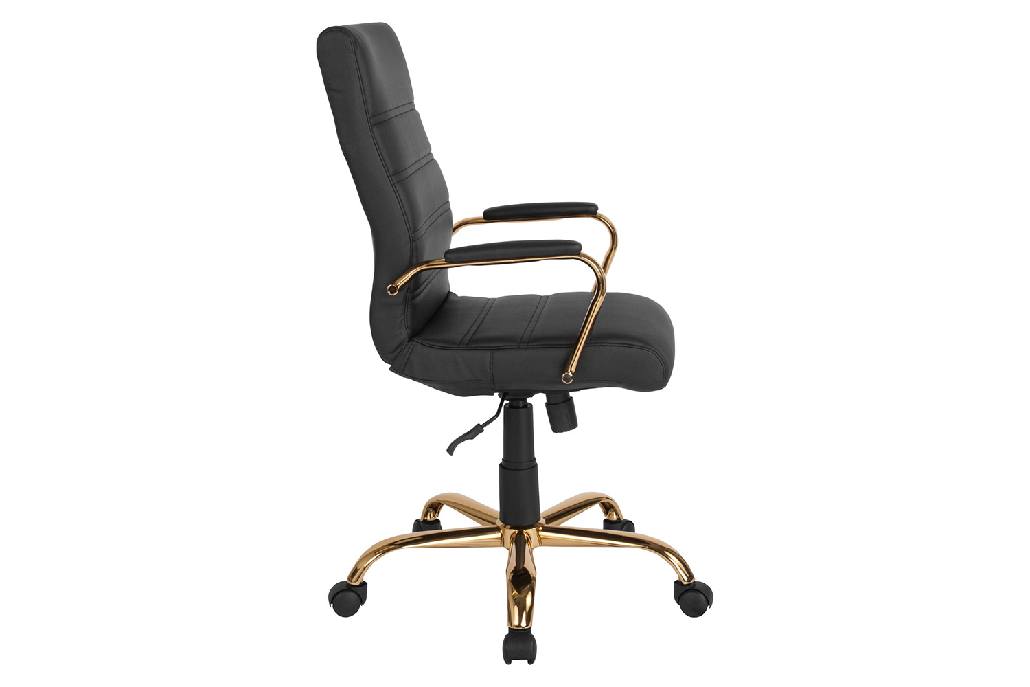 BLNK Whitney LeatherSoft High-Back Executive Swivel Office Chair with Gold Frame and Arms - Black