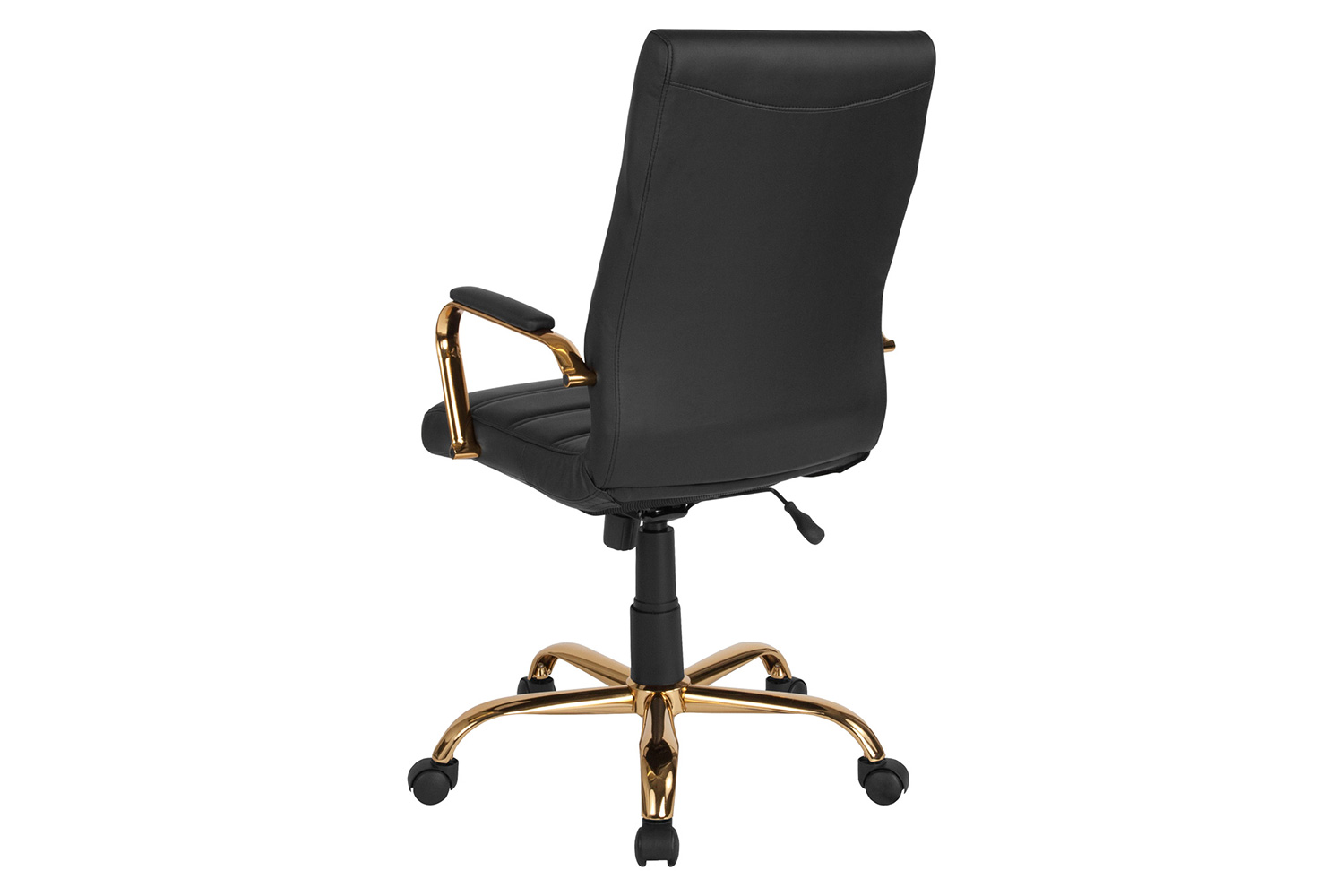 BLNK Whitney LeatherSoft High-Back Executive Swivel Office Chair with Gold Frame and Arms - Black