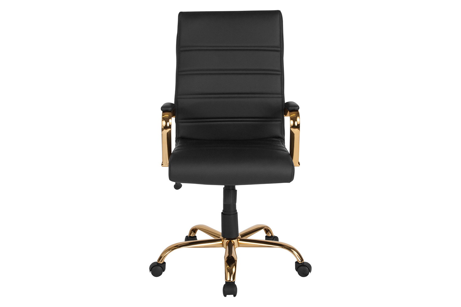 BLNK Whitney LeatherSoft High-Back Executive Swivel Office Chair with Gold Frame and Arms - Black