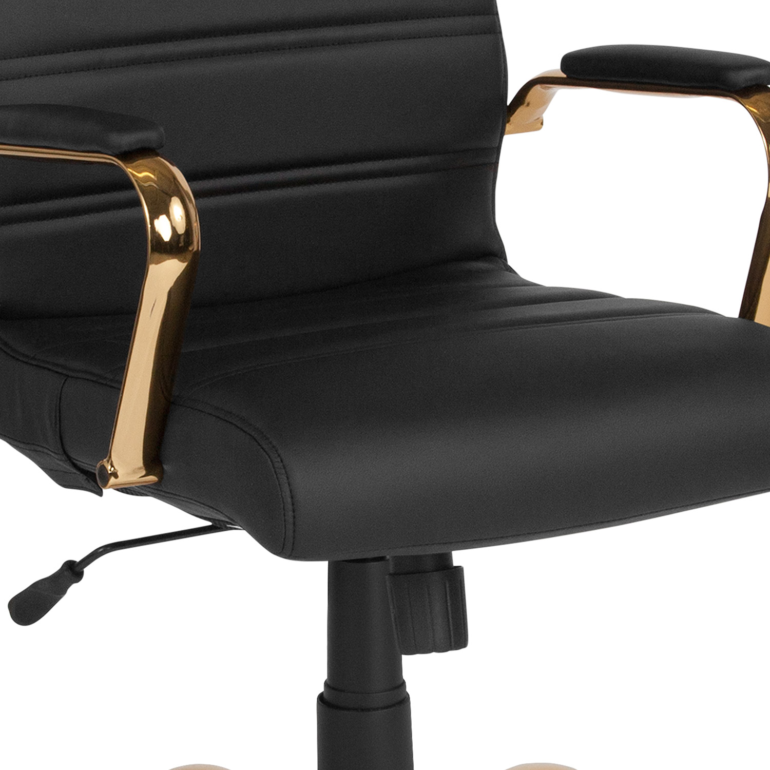 BLNK Whitney LeatherSoft High-Back Executive Swivel Office Chair with Gold Frame and Arms - Black