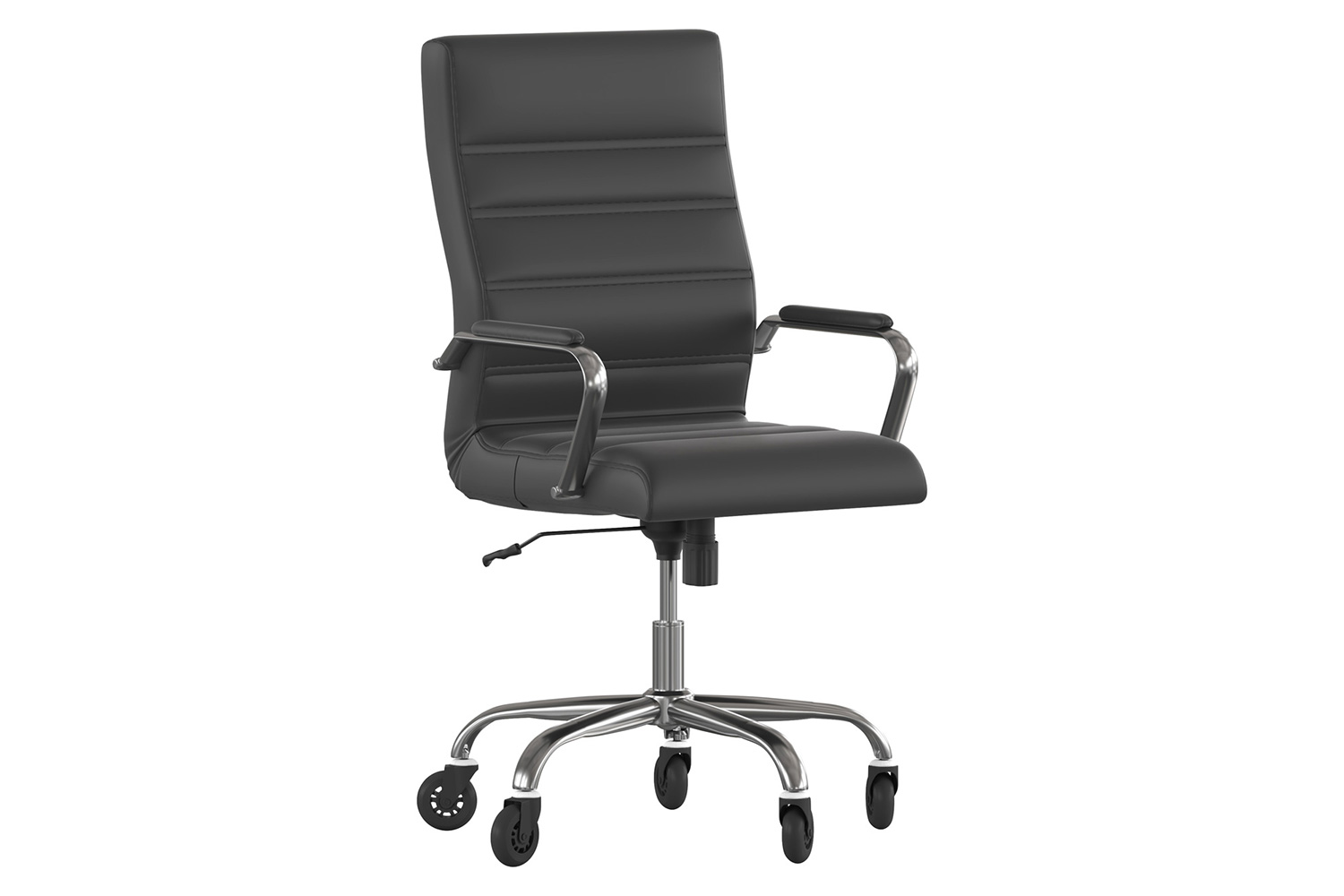 BLNK Whitney LeatherSoft High-Back Executive Swivel Office Chair with Chrome Frame, Arms, and Transparent Roller Wheels - Black