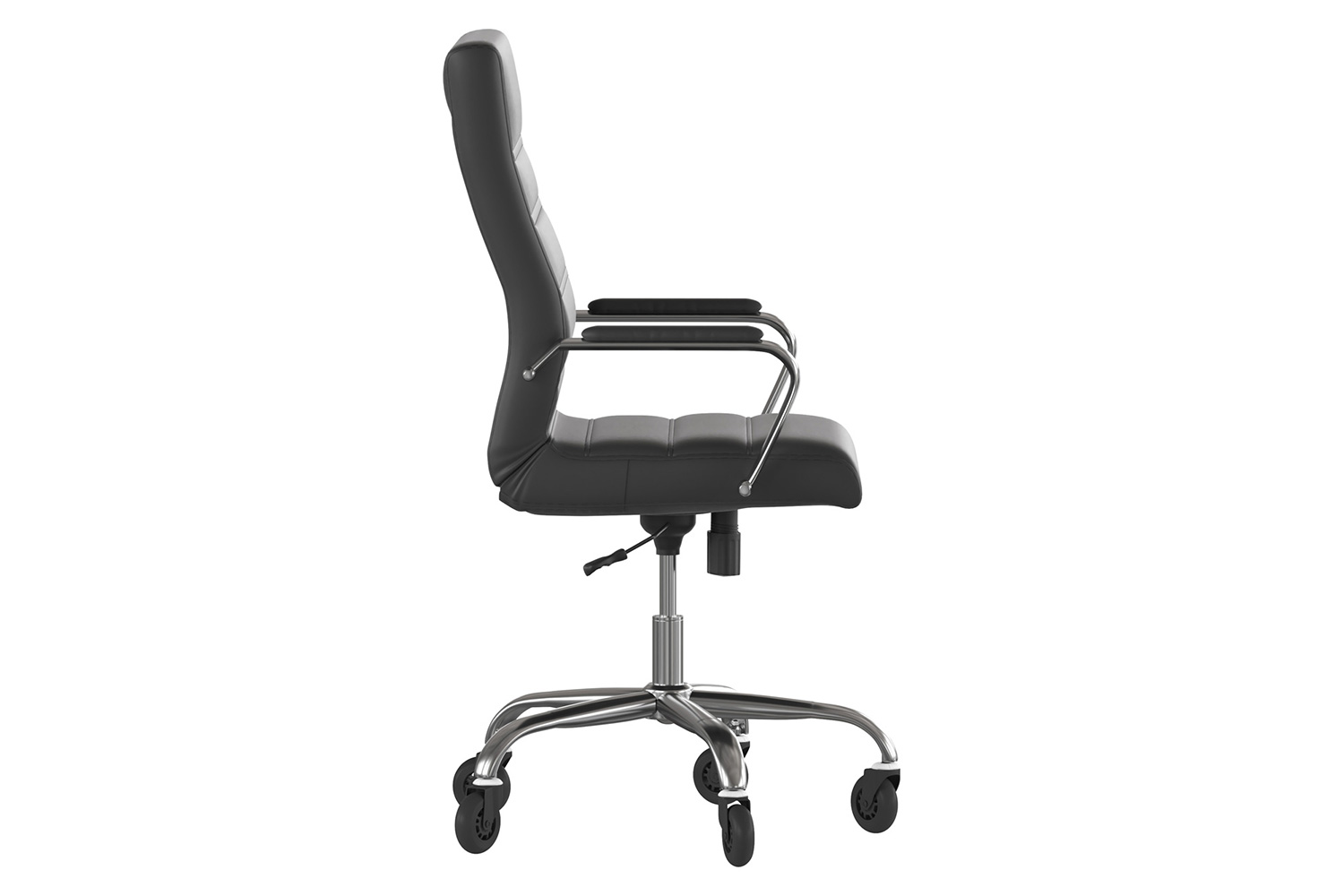 BLNK Whitney LeatherSoft High-Back Executive Swivel Office Chair with Chrome Frame, Arms, and Transparent Roller Wheels - Black