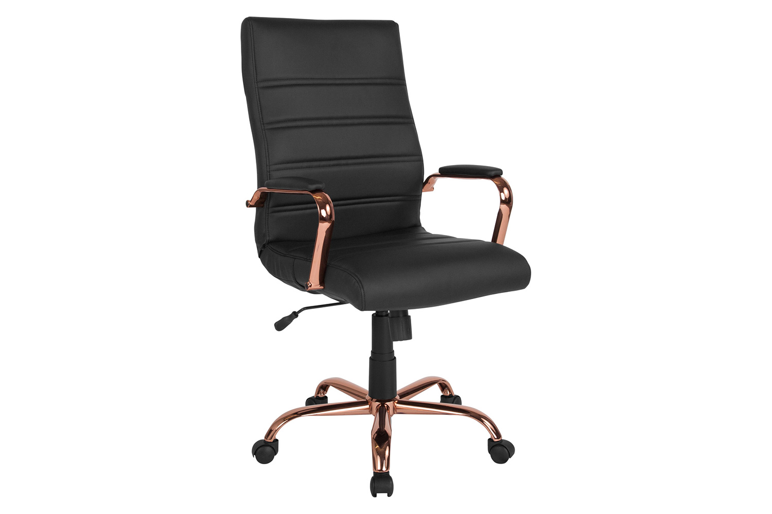 BLNK Whitney LeatherSoft High-Back Executive Swivel Office Chair with Rose Gold Frame and Arms - Black