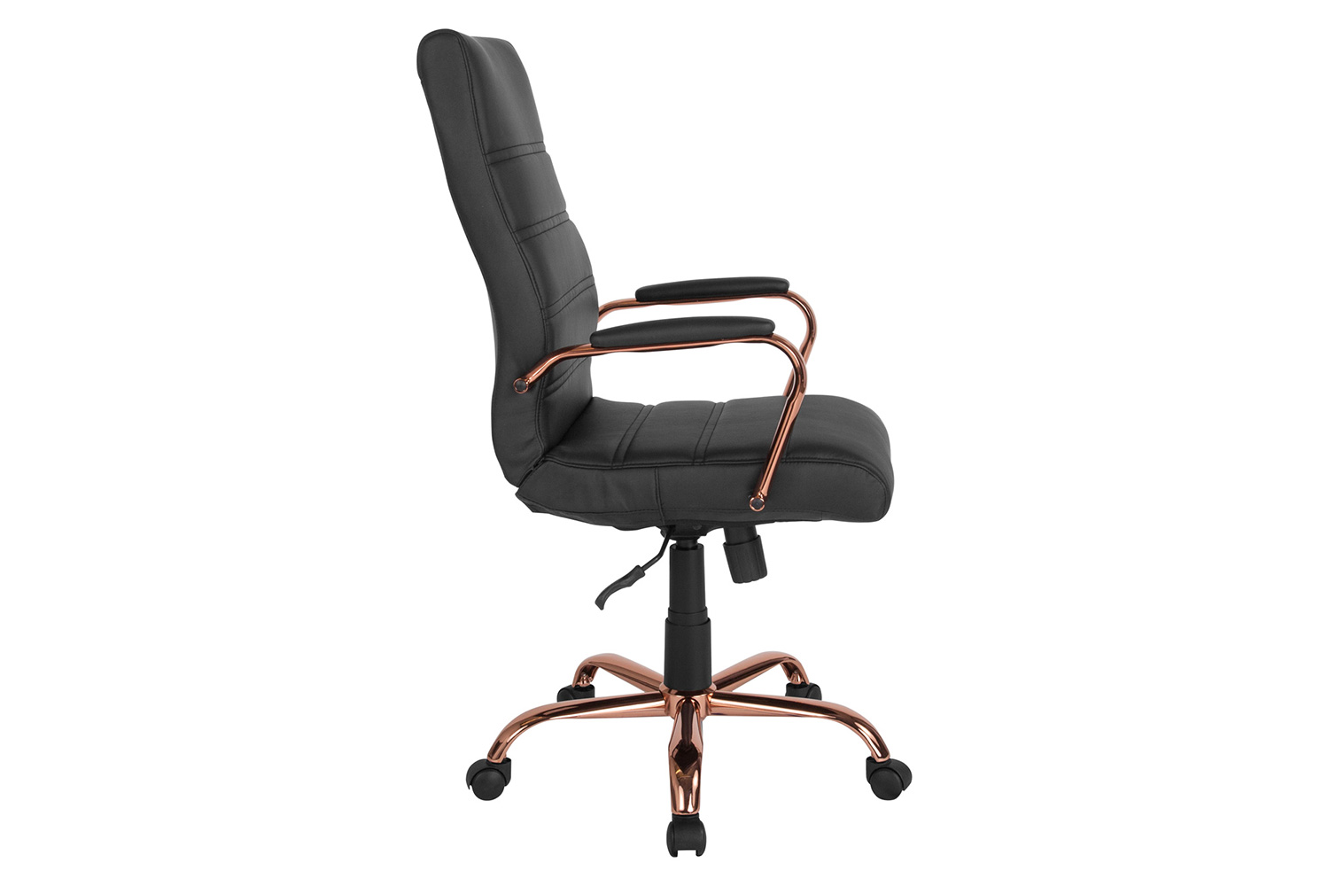 BLNK Whitney LeatherSoft High-Back Executive Swivel Office Chair with Rose Gold Frame and Arms - Black