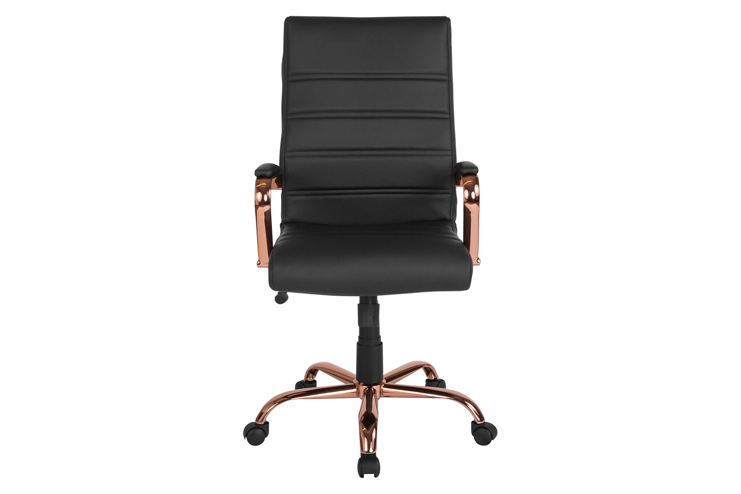 BLNK Whitney LeatherSoft High-Back Executive Swivel Office Chair with Rose Gold Frame and Arms - Black