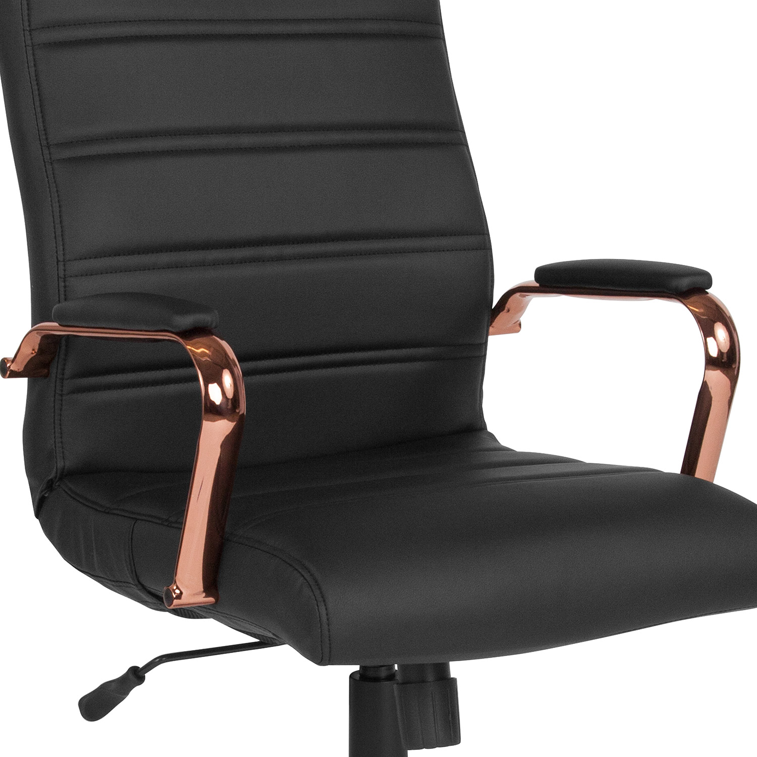 BLNK Whitney LeatherSoft High-Back Executive Swivel Office Chair with Rose Gold Frame and Arms - Black