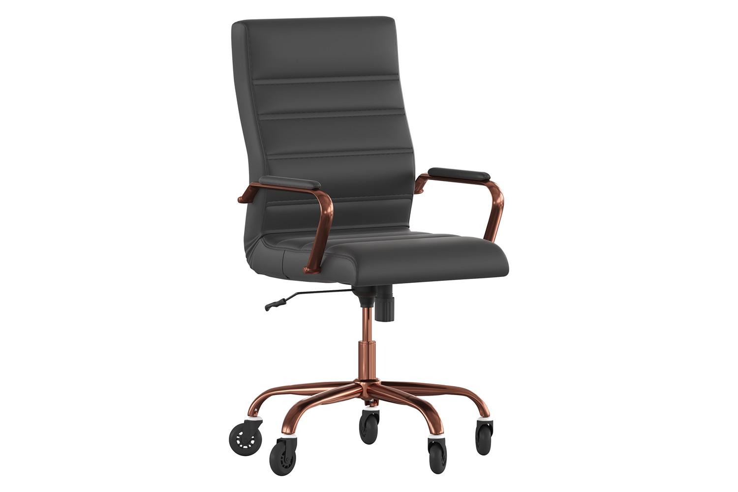 BLNK Whitney LeatherSoft High-Back Executive Swivel Office Chair with Rose Gold Frame, Arms, and Transparent Roller Wheels