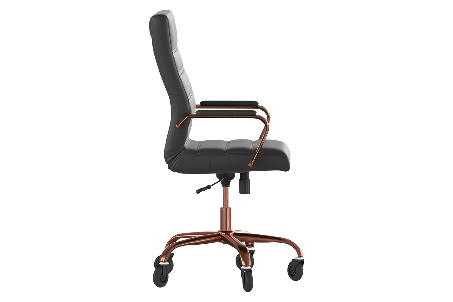 BLNK Whitney LeatherSoft High-Back Executive Swivel Office Chair with Rose Gold Frame, Arms, and Transparent Roller Wheels