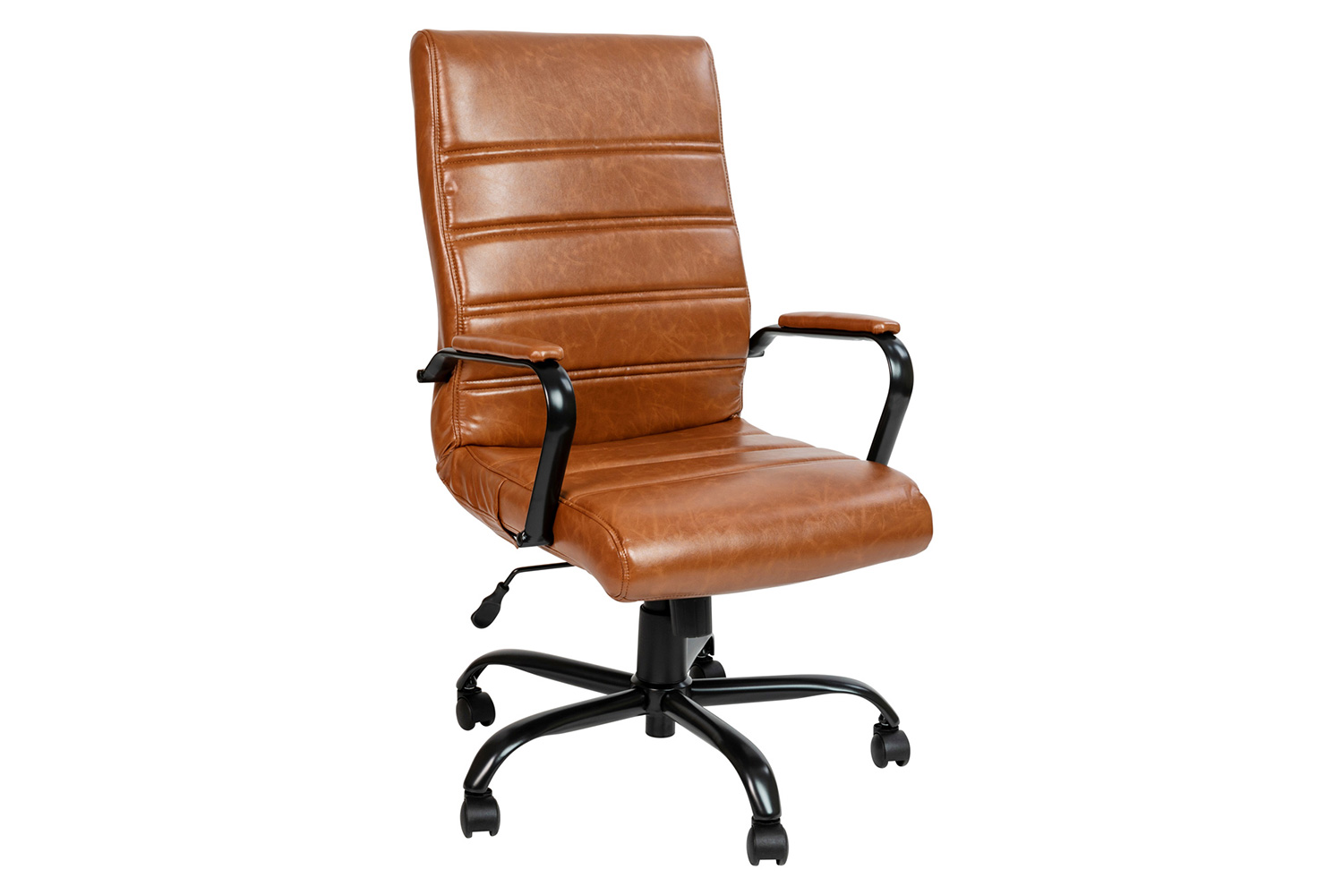 BLNK Whitney LeatherSoft High-Back Executive Swivel Office Chair with Black Frame and Arms - Brown