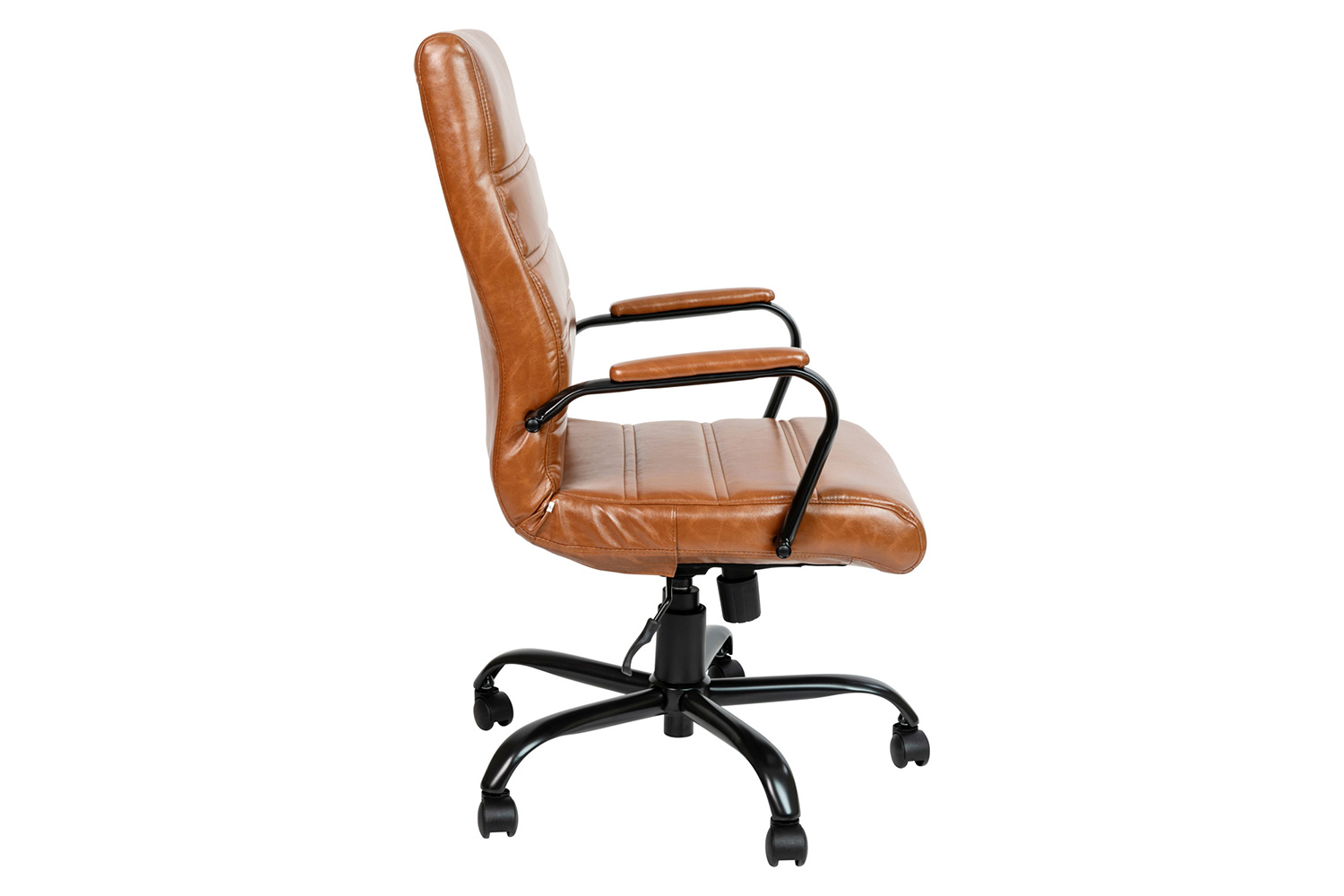 BLNK Whitney LeatherSoft High-Back Executive Swivel Office Chair with Black Frame and Arms - Brown