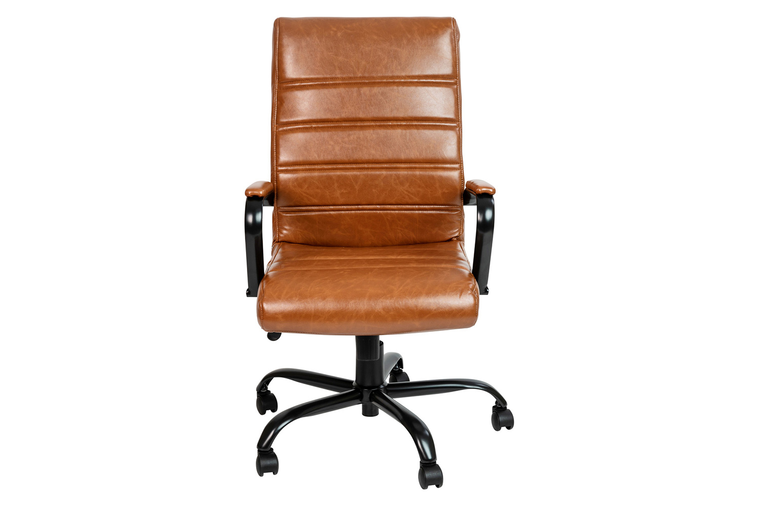 BLNK Whitney LeatherSoft High-Back Executive Swivel Office Chair with Black Frame and Arms - Brown