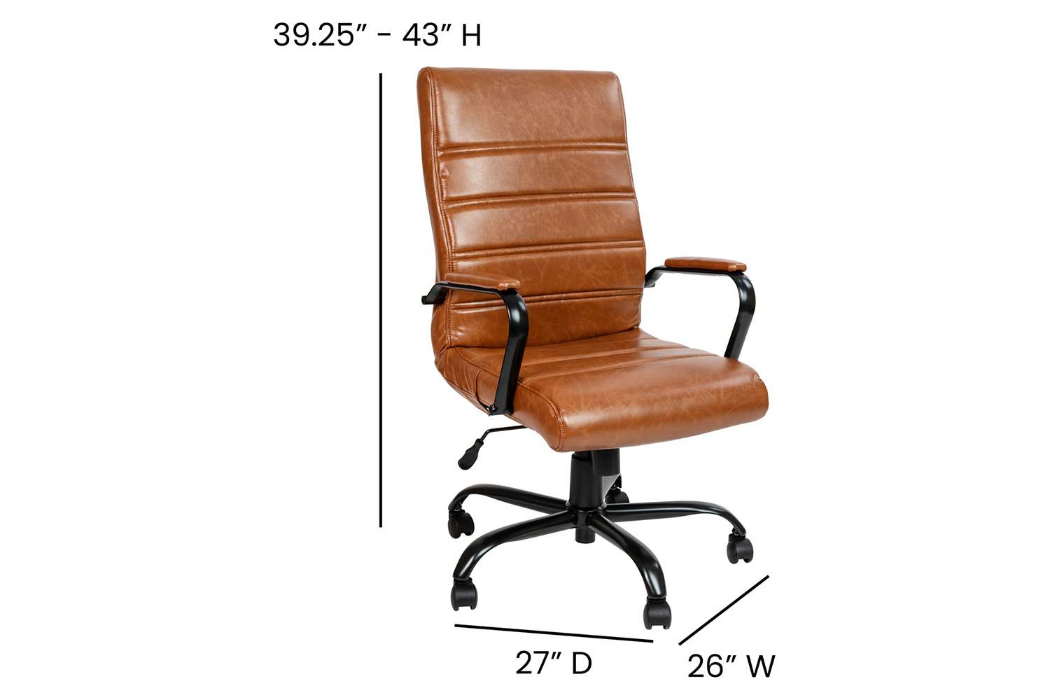 BLNK Whitney LeatherSoft High-Back Executive Swivel Office Chair with Black Frame and Arms - Brown