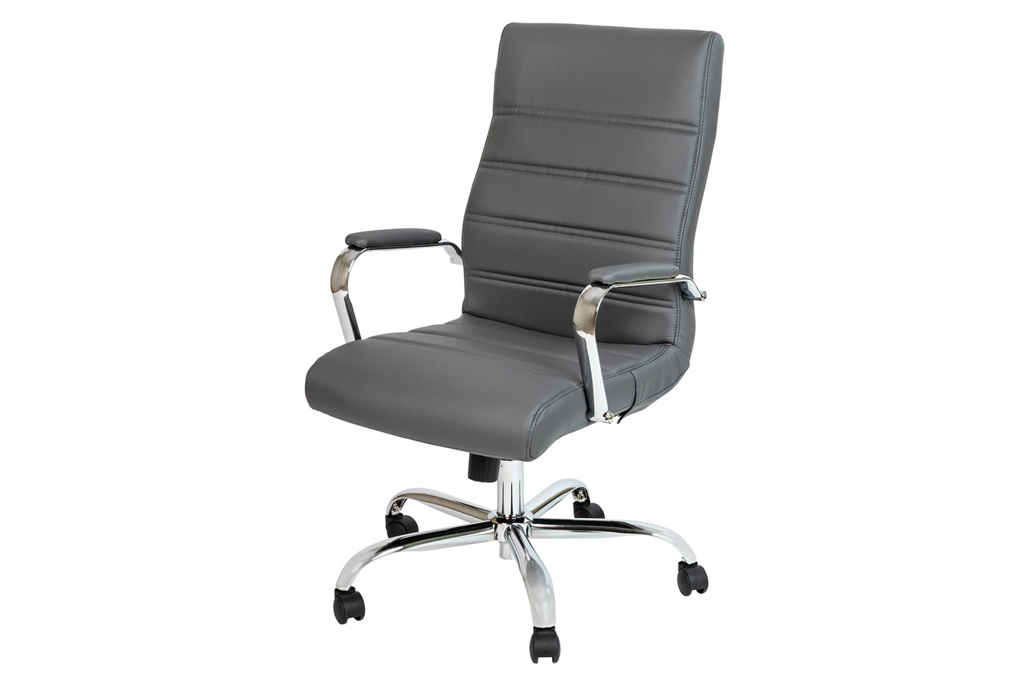 BLNK Whitney LeatherSoft High-Back Executive Swivel Office Chair with Chrome Frame and Arms - Gray