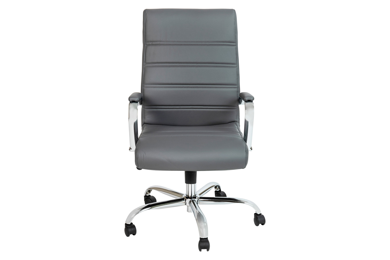 BLNK Whitney LeatherSoft High-Back Executive Swivel Office Chair with Chrome Frame and Arms - Gray