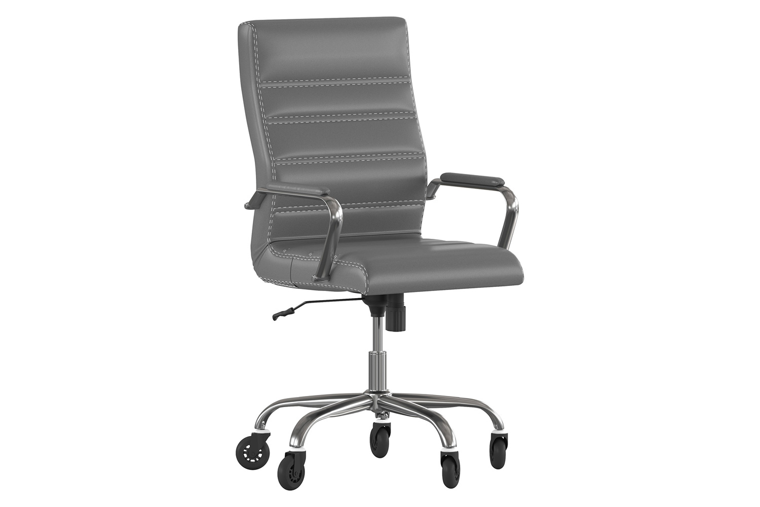 BLNK Whitney LeatherSoft High-Back Executive Swivel Office Chair with Chrome Frame, Arms, and Transparent Roller Wheels - Gray