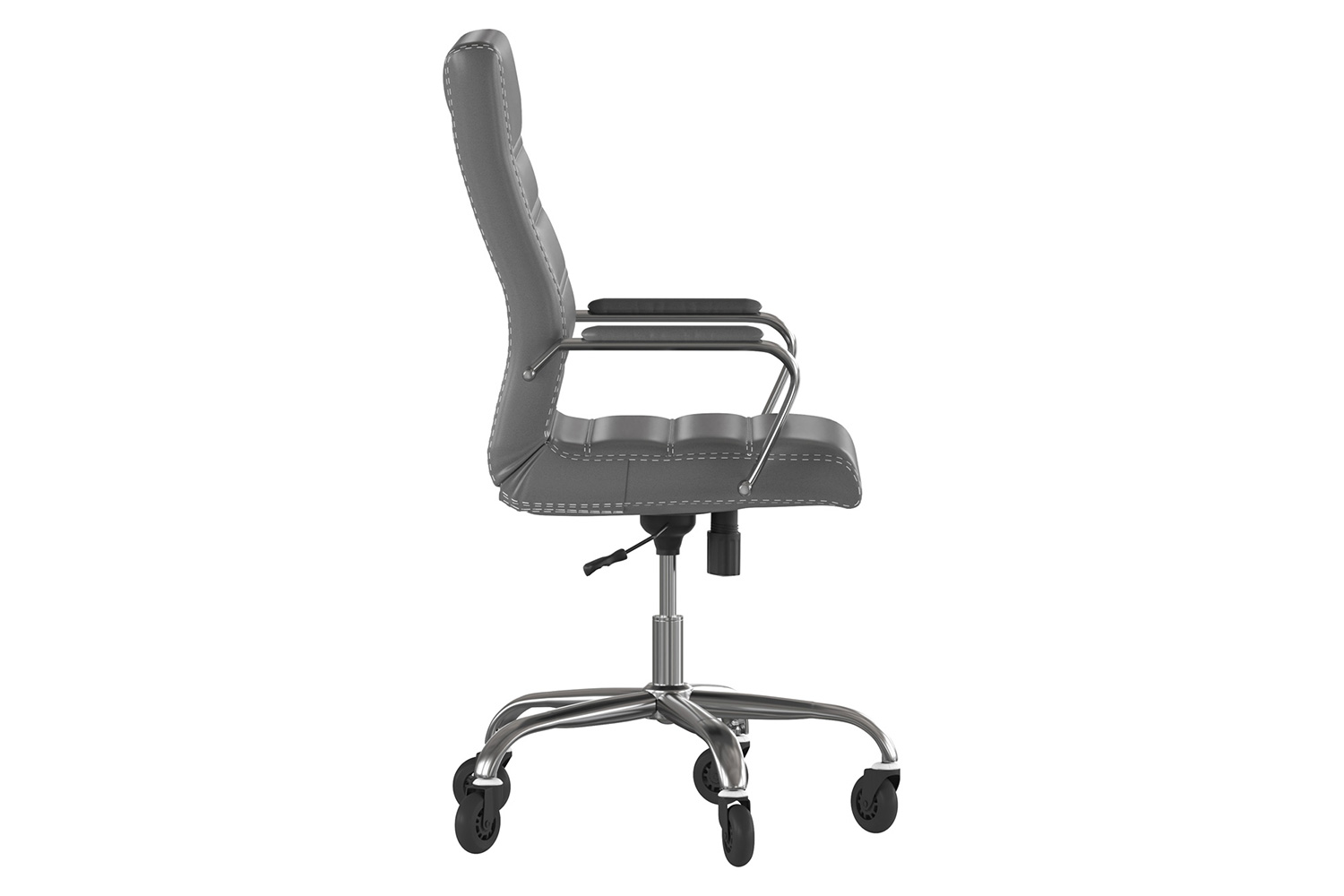 BLNK Whitney LeatherSoft High-Back Executive Swivel Office Chair with Chrome Frame, Arms, and Transparent Roller Wheels - Gray